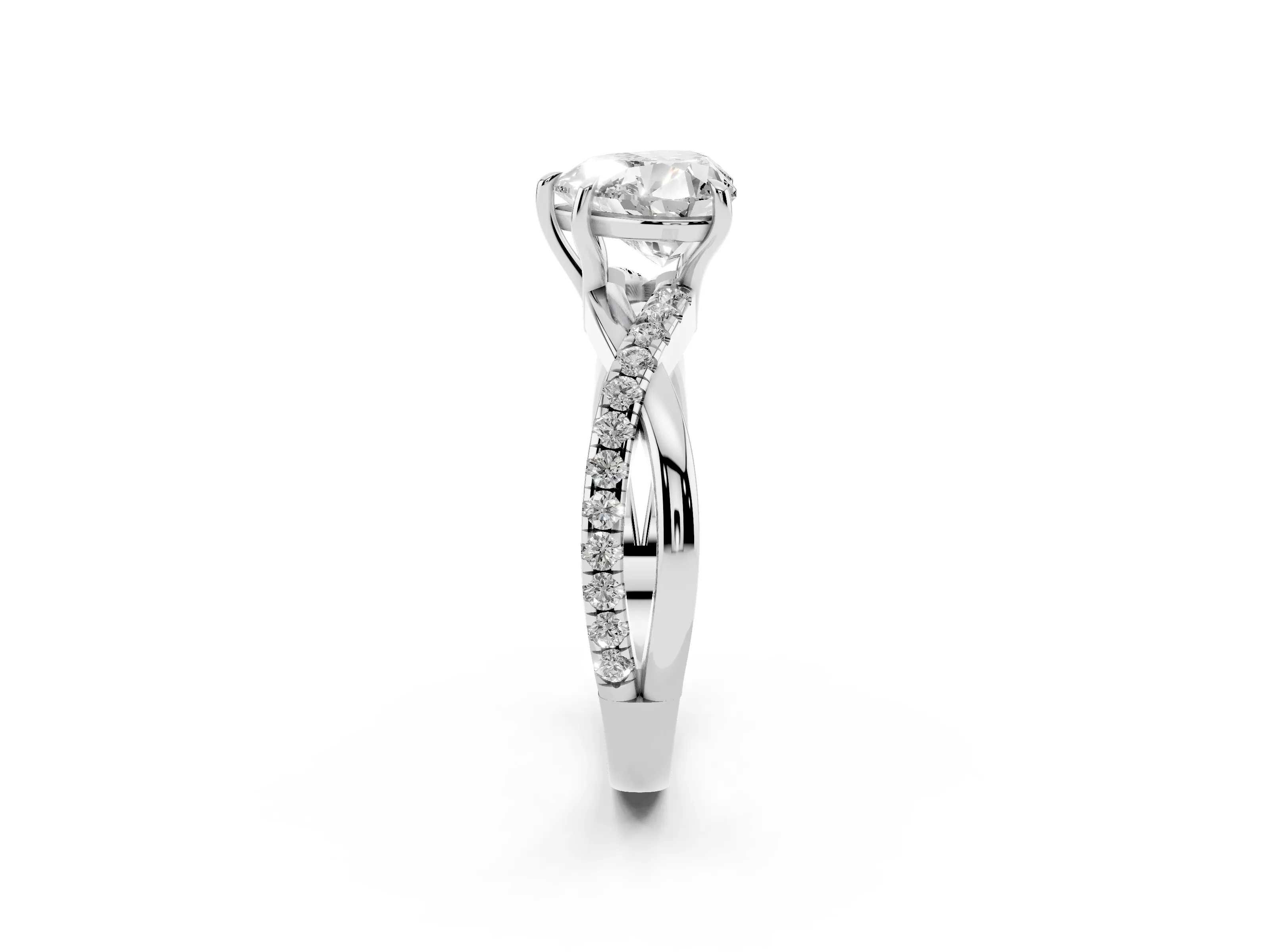 Heart Cut Diamond Twisted Pavé Band Ring Set in Silver with Prong Setting