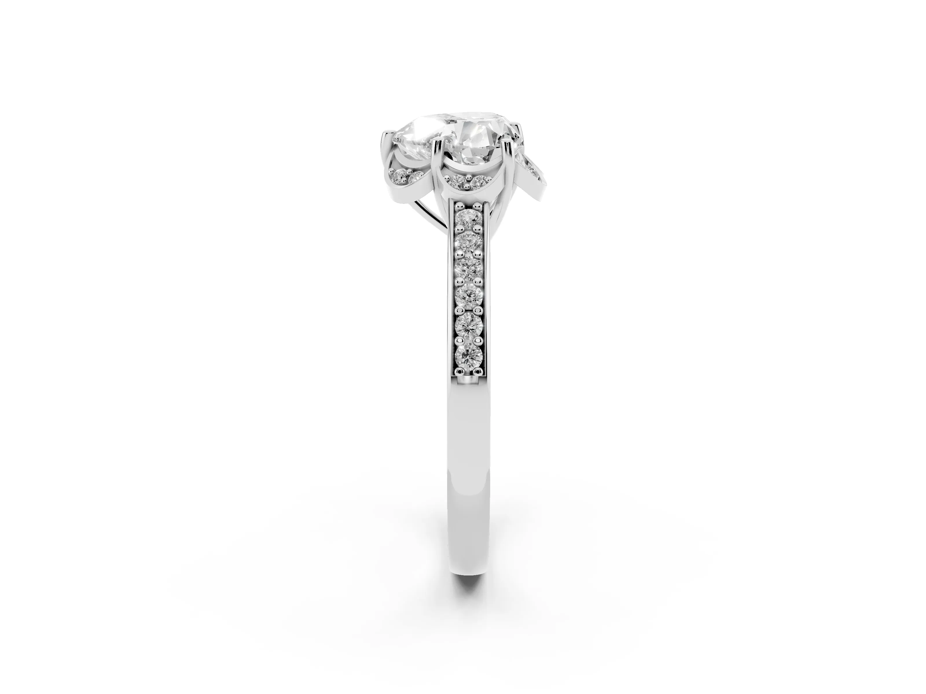 Heart Cut Diamond Halo Ring Set in Silver with Channel Set Band and Prong Setting