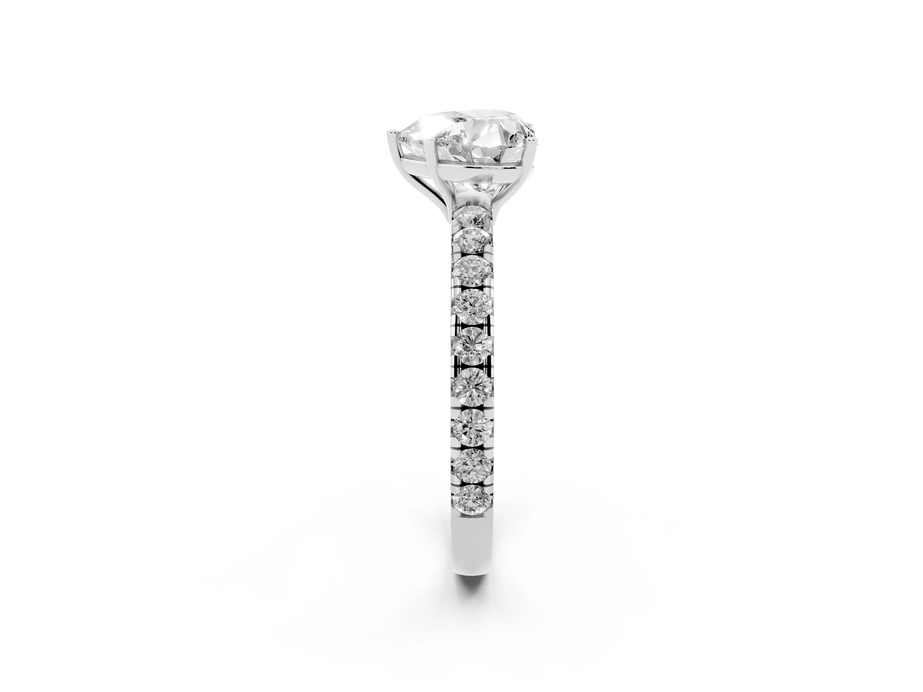 Heart Cut Diamond Pavé Solitaire Engagement Ring Set in Silver with Prong Setting