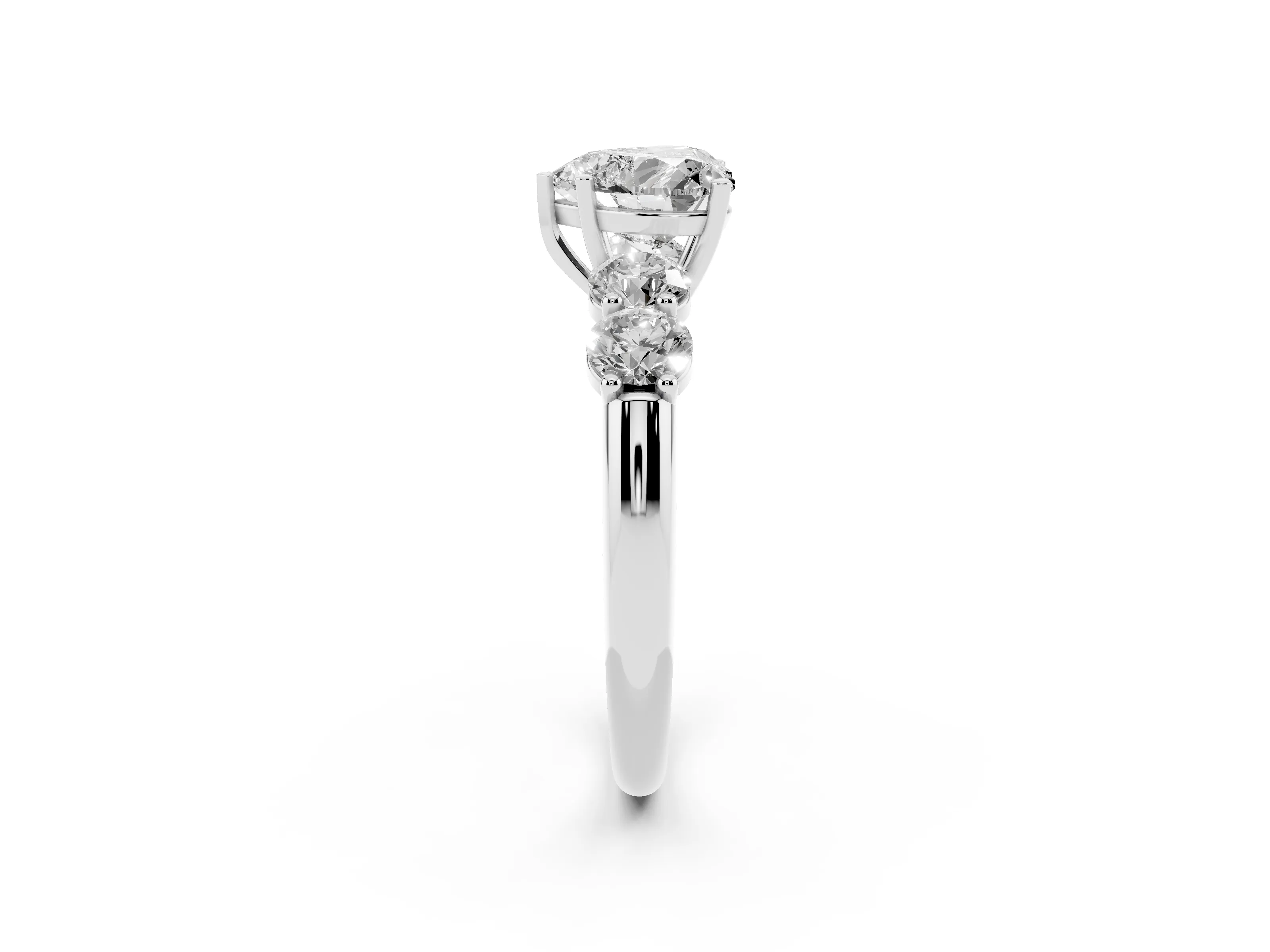 Heart Cut Diamond Five-Stone Prong Set Ring Set in White gold with Classic Band
