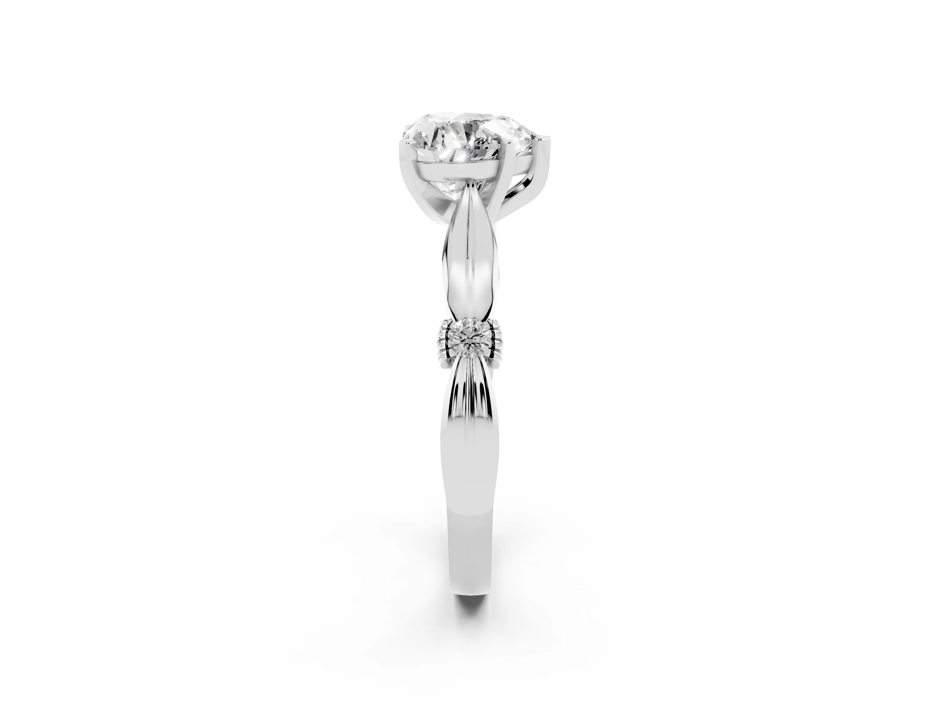 Heart Cut Diamond Solitaire Twisted Band Ring Set in Silver with Accent Stones and Prong Setting