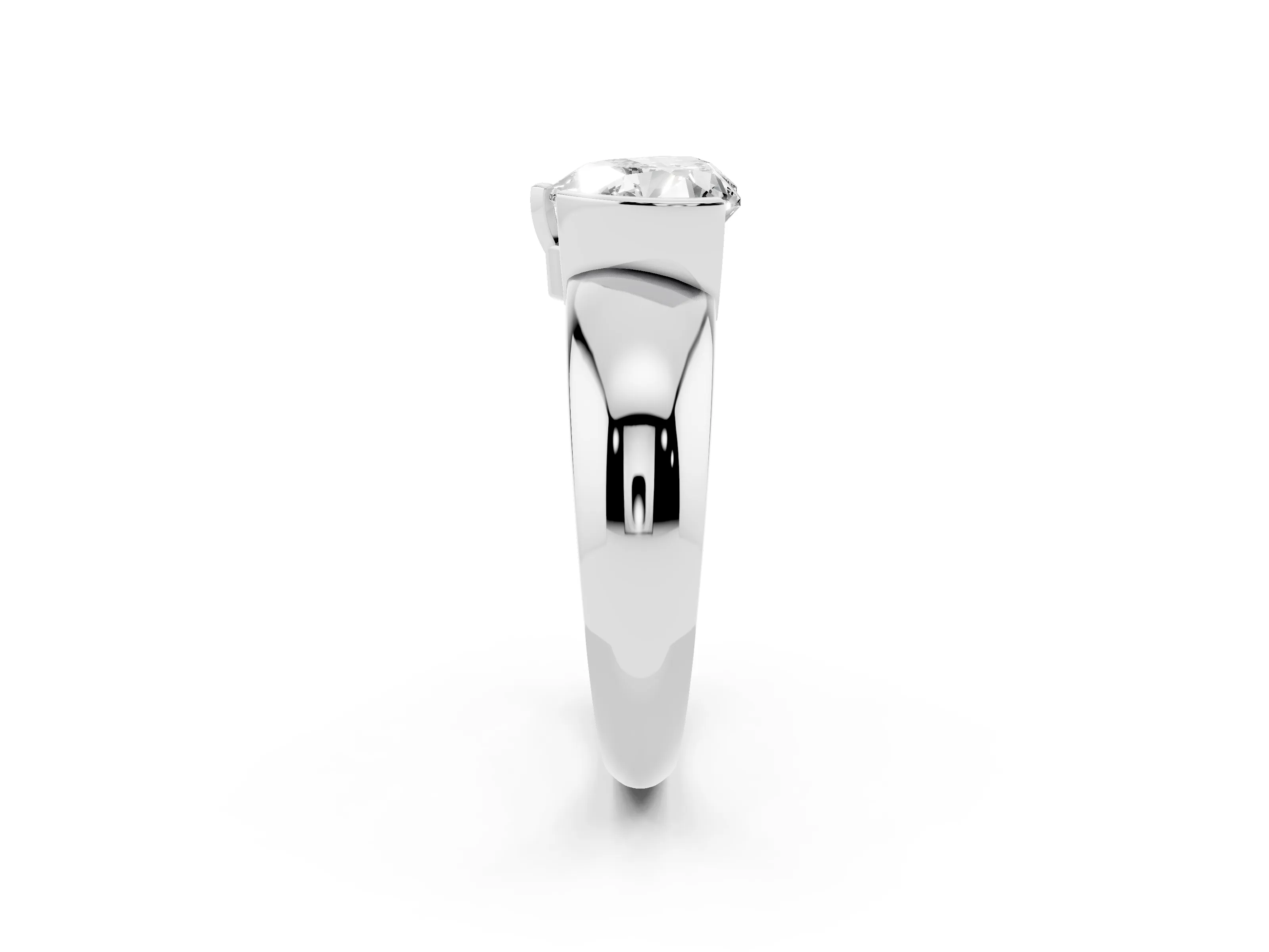 Heart Cut Diamond Solitaire Tension Set Ring Set in Platinum with Wide Band