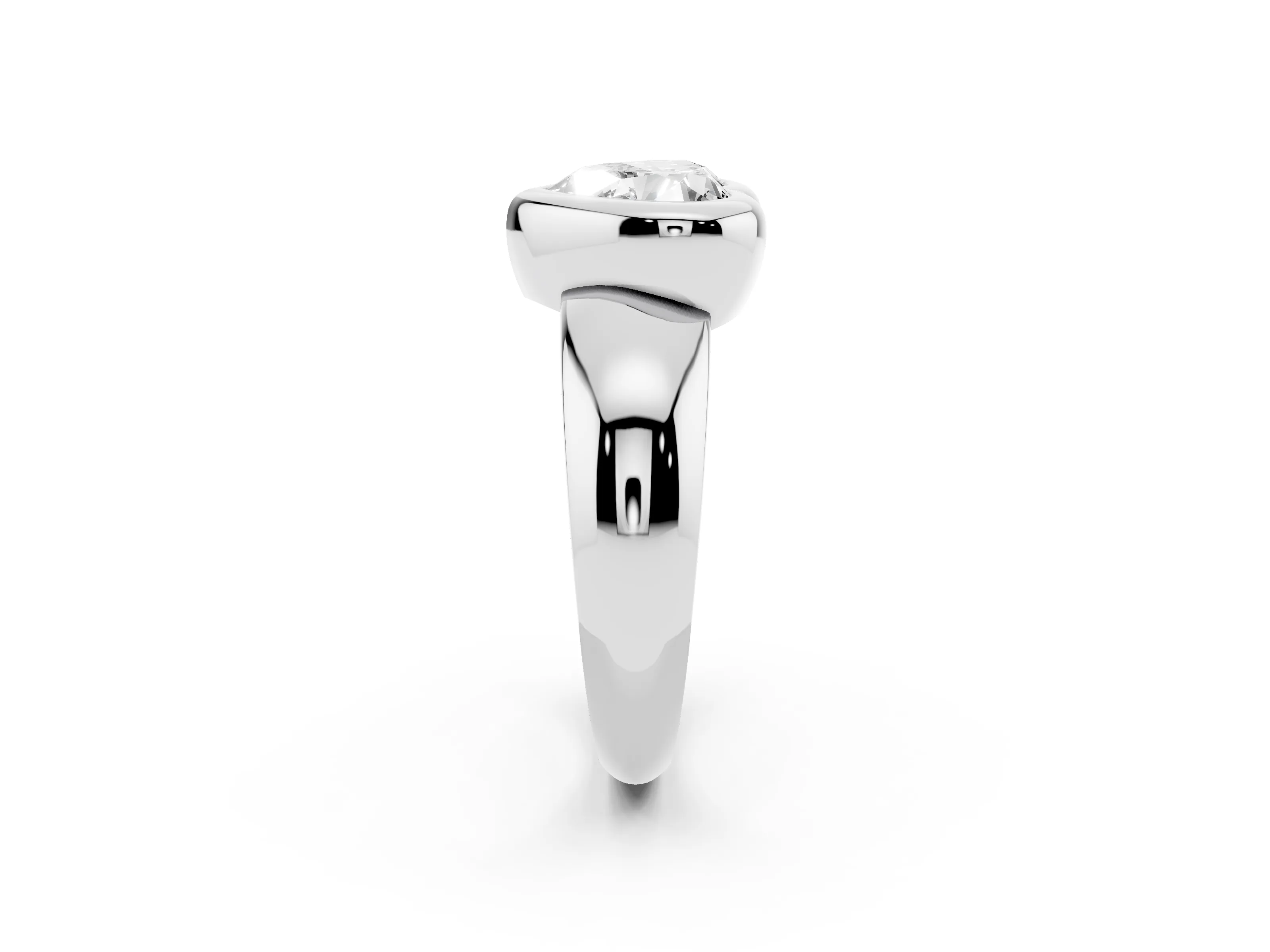 Bezel Set Heart Cut Diamond Solitaire Ring Set in White gold with Wide Band