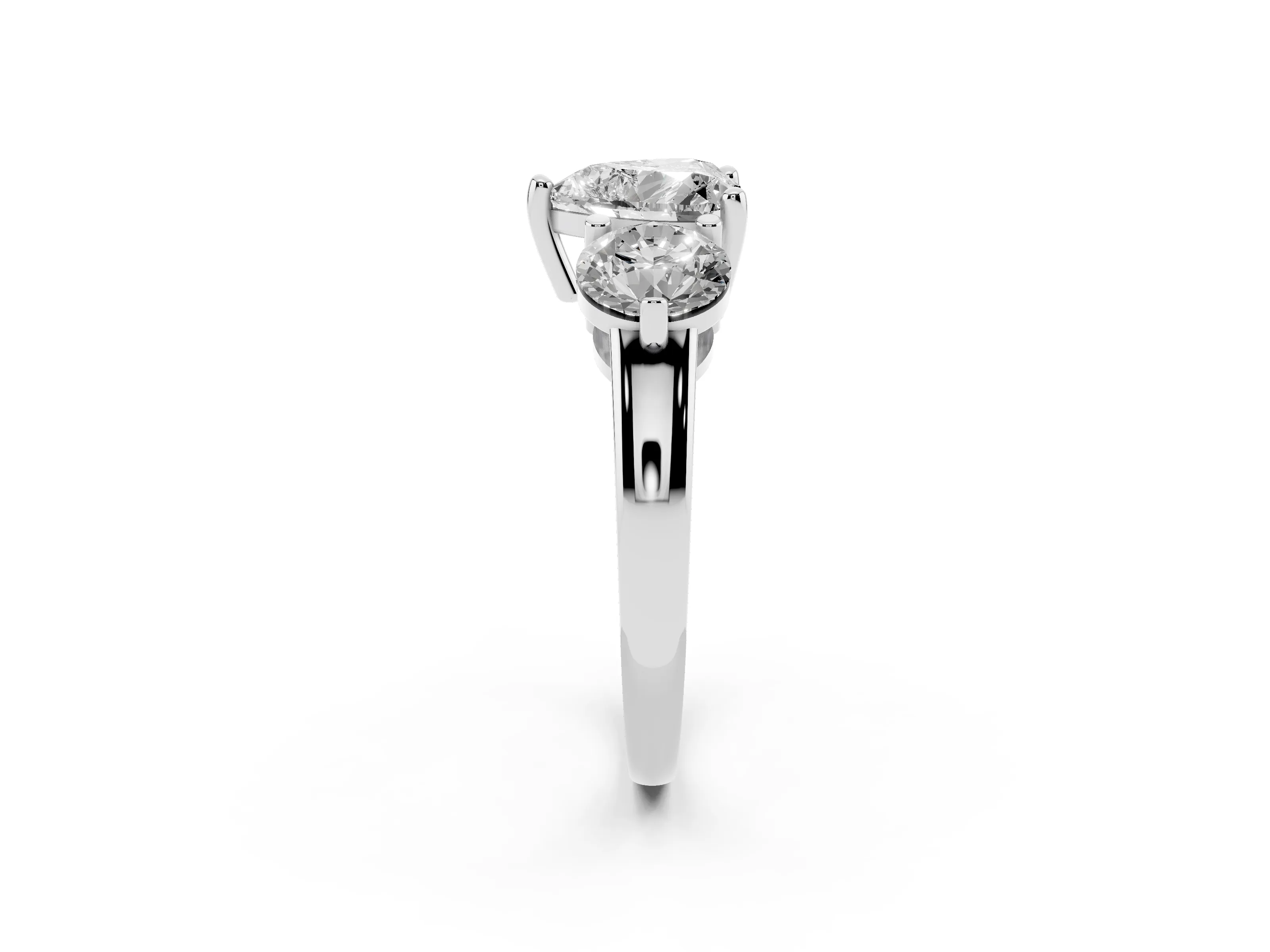 Heart Cut Diamond Three-Stone Ring Set in Silver with Prong Setting and Classic Band