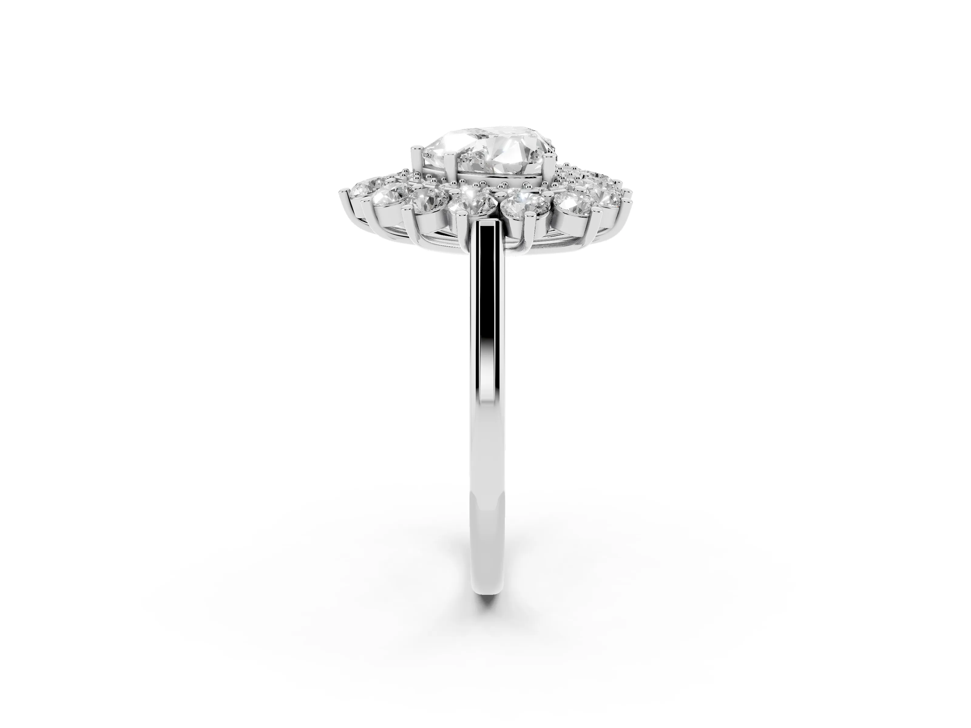 Heart Cut Diamond Floral Double Halo Ring Set in Platinum with Round Petals