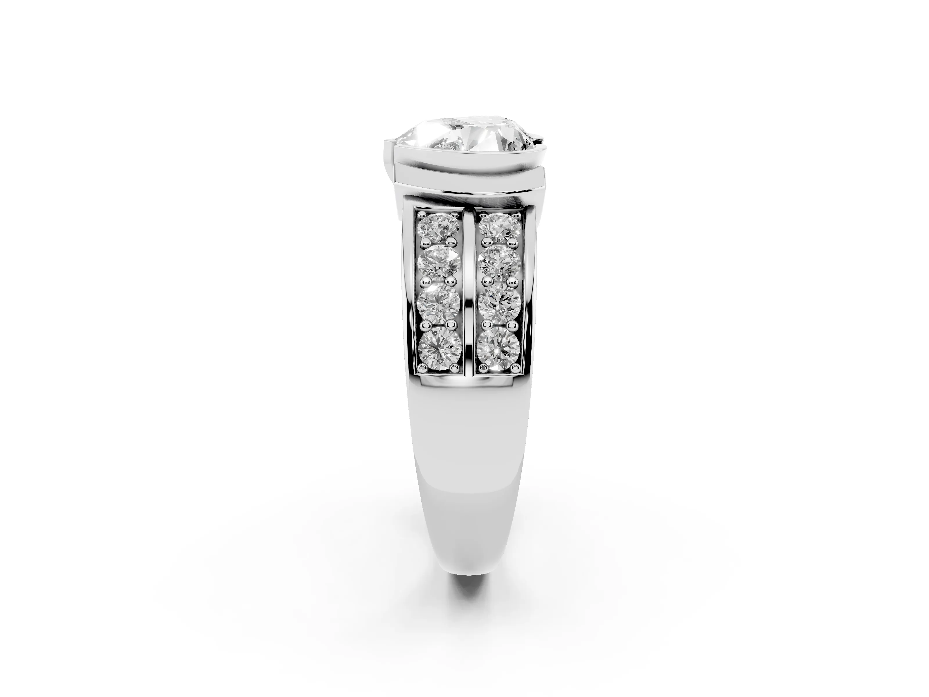 Heart Cut Diamond Wide Channel Set Band Ring Set in White gold with Bezel Setting