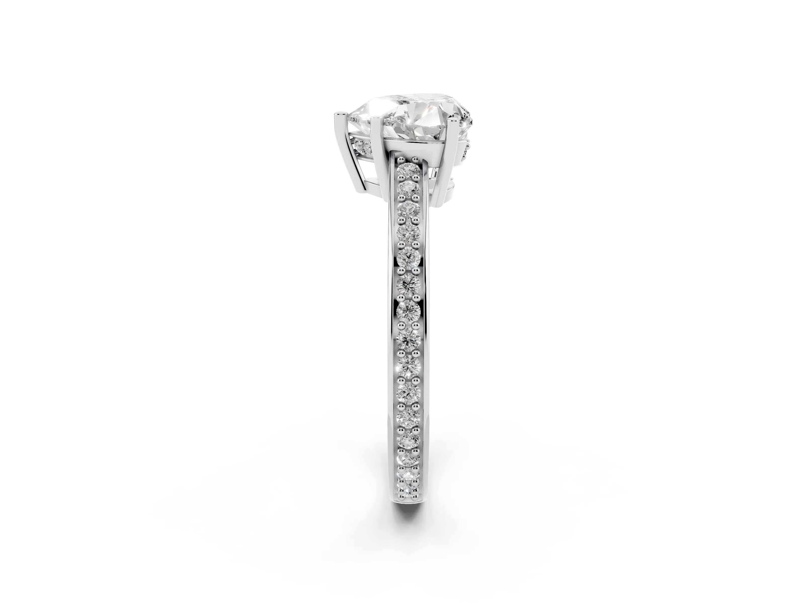 Heart Cut Diamond Pavé Band Prong Set Solitaire Ring Set in Platinum