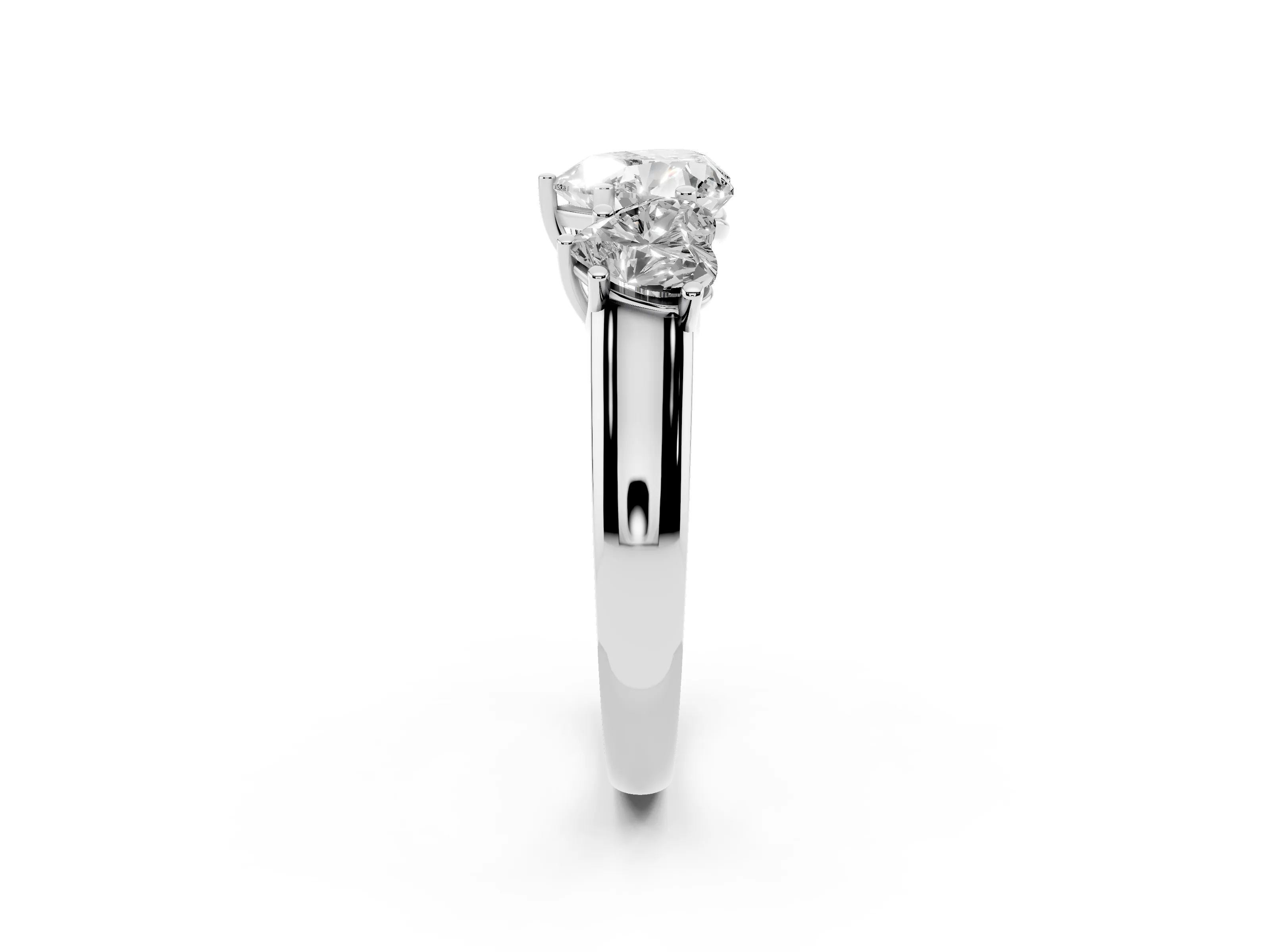 Heart Cut Diamond Three-Stone Ring Set in Platinum with Plain Polished Band
