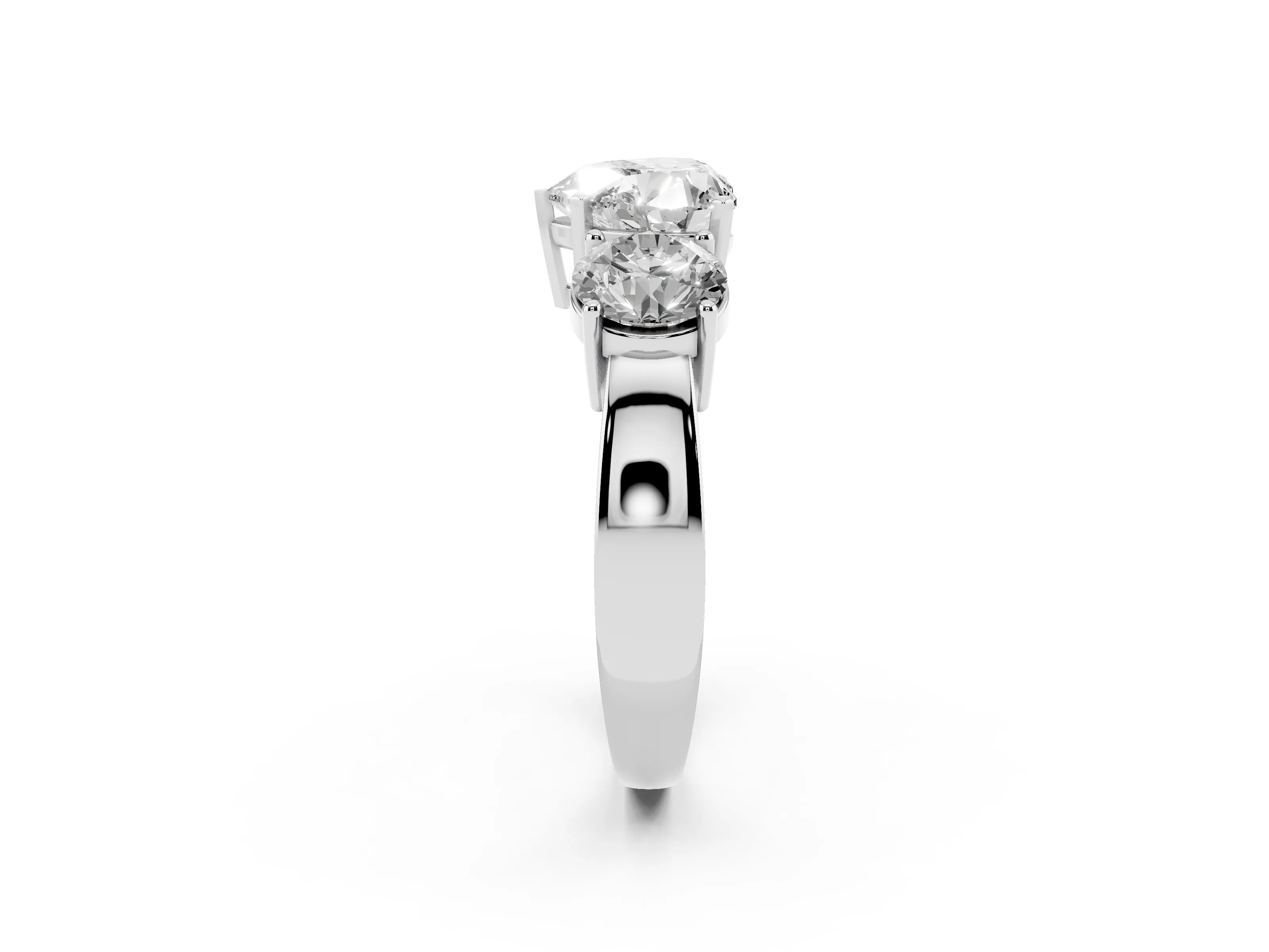 Heart Cut Diamond Three-Stone Ring Set in Platinum with Round Side Stones and Classic Band