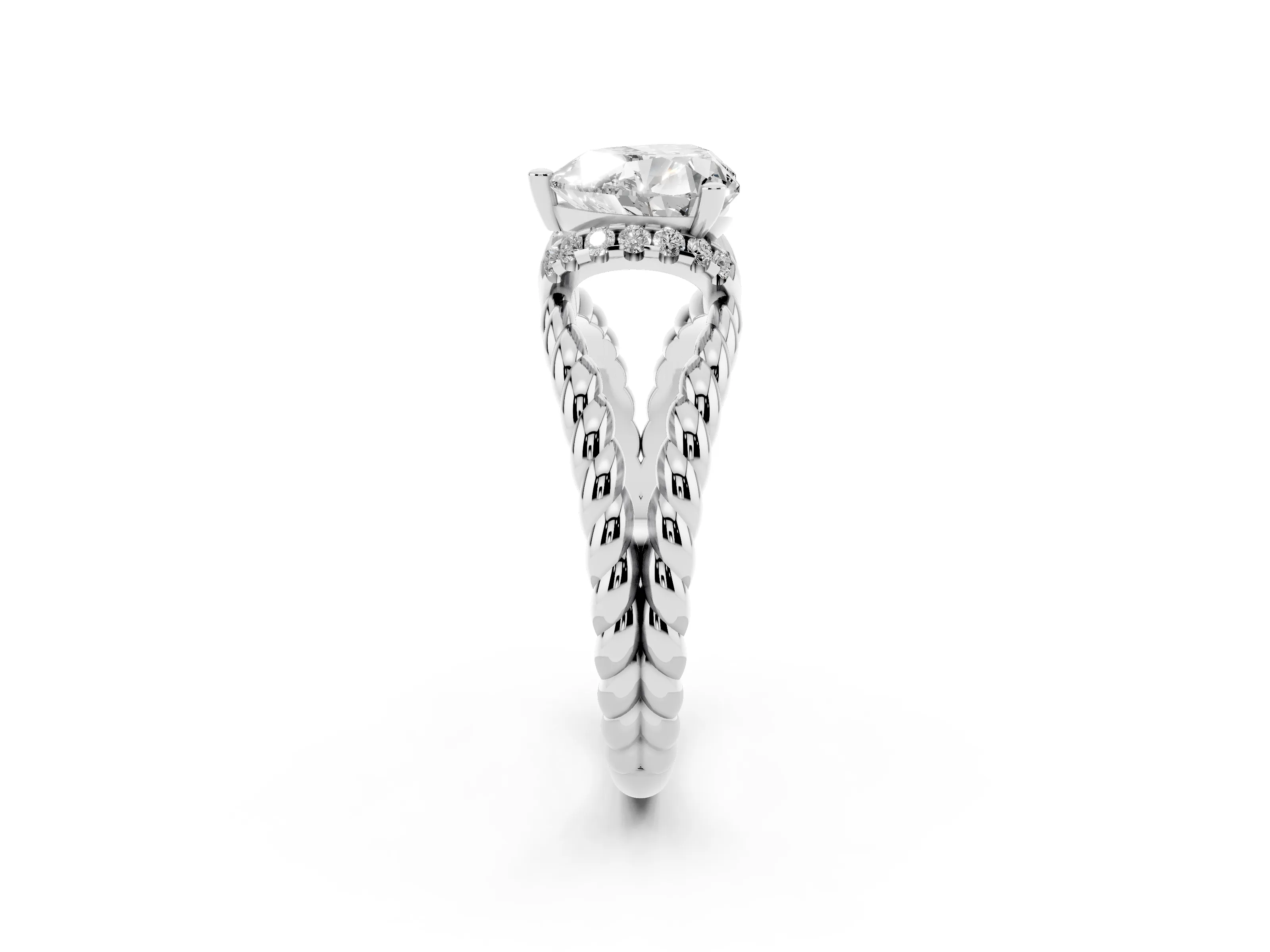 Heart Cut Diamond Halo Ring Set in White gold with Twisted Band and Prong Setting
