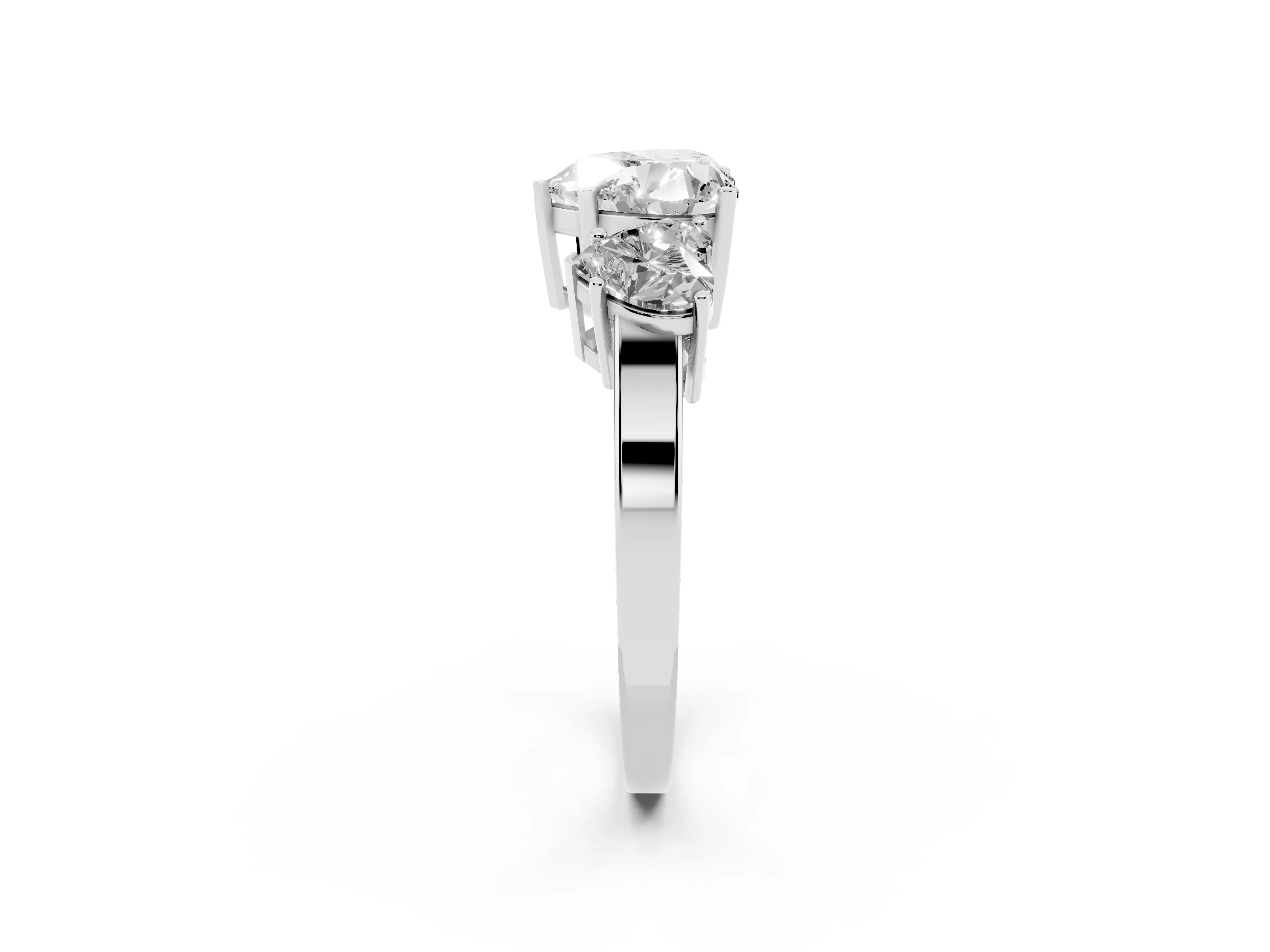 Heart Cut Diamond Three-Stone Engagement Ring Set in Silver with Flat Band