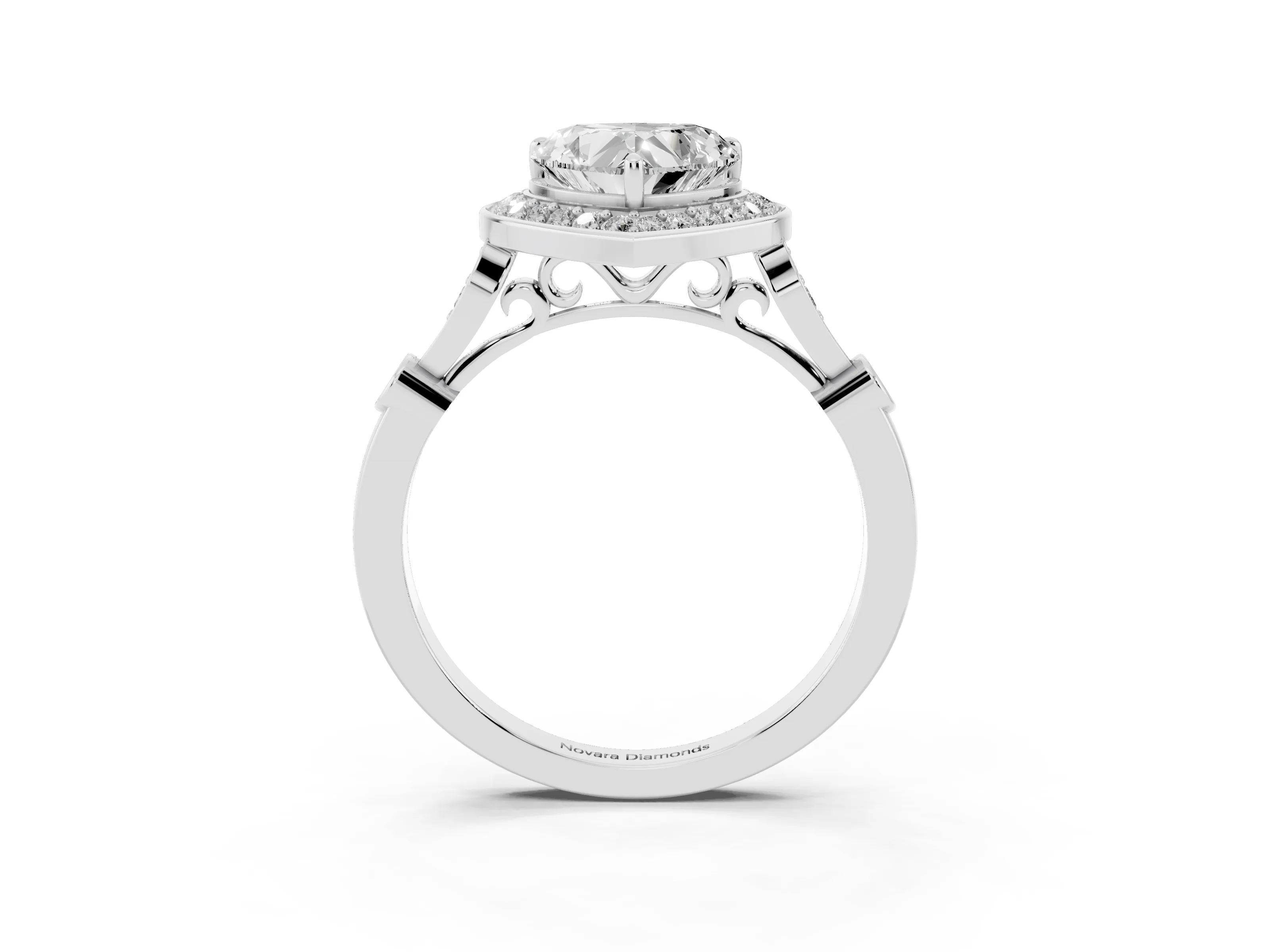 Heart Cut Diamond Halo Engagement Ring Set in Platinum with Twisted Band and Prong Setting