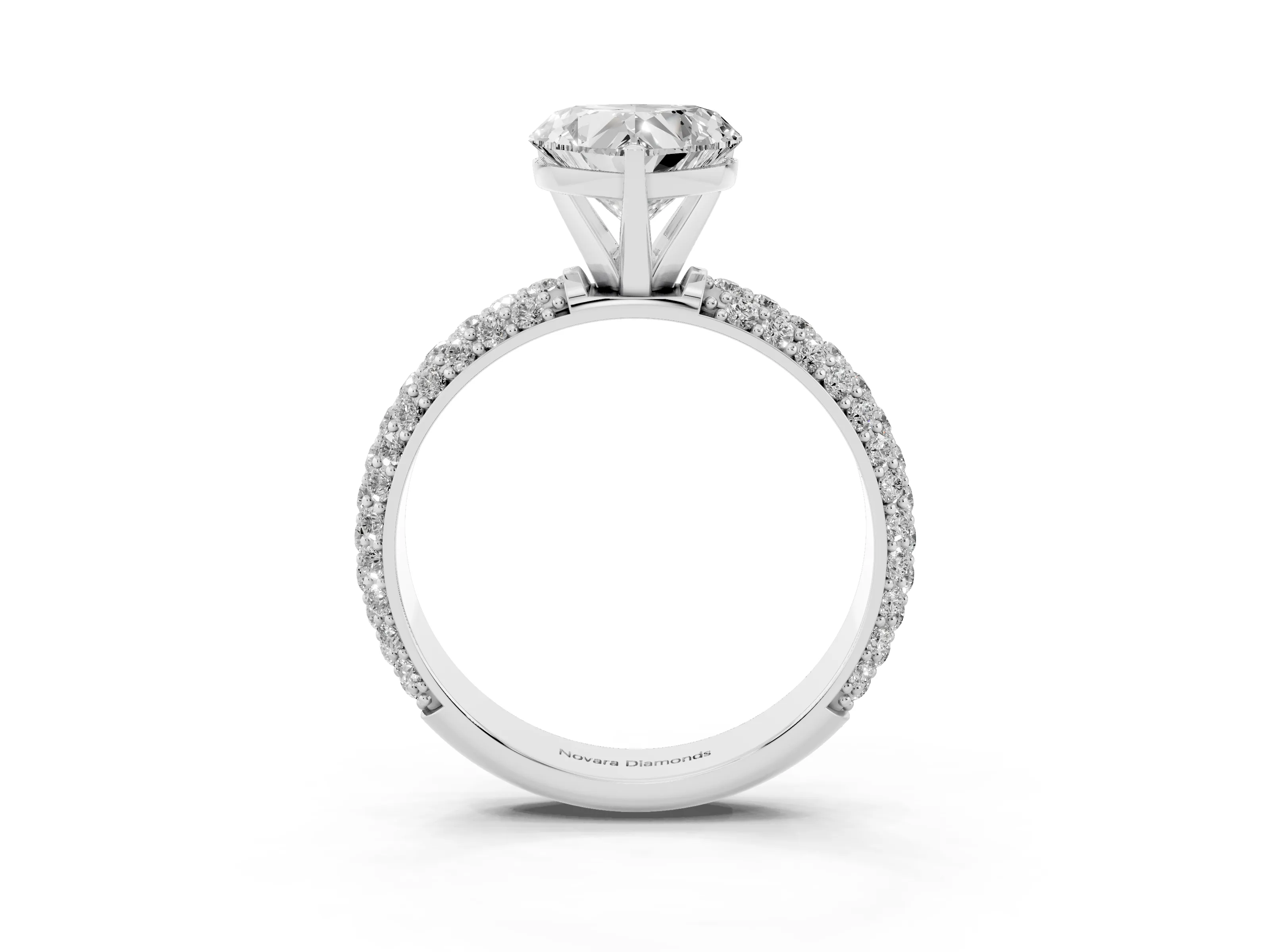 Heart Cut Diamond Solitaire Ring Set in White gold with Prong Setting and Pavé-Set Band