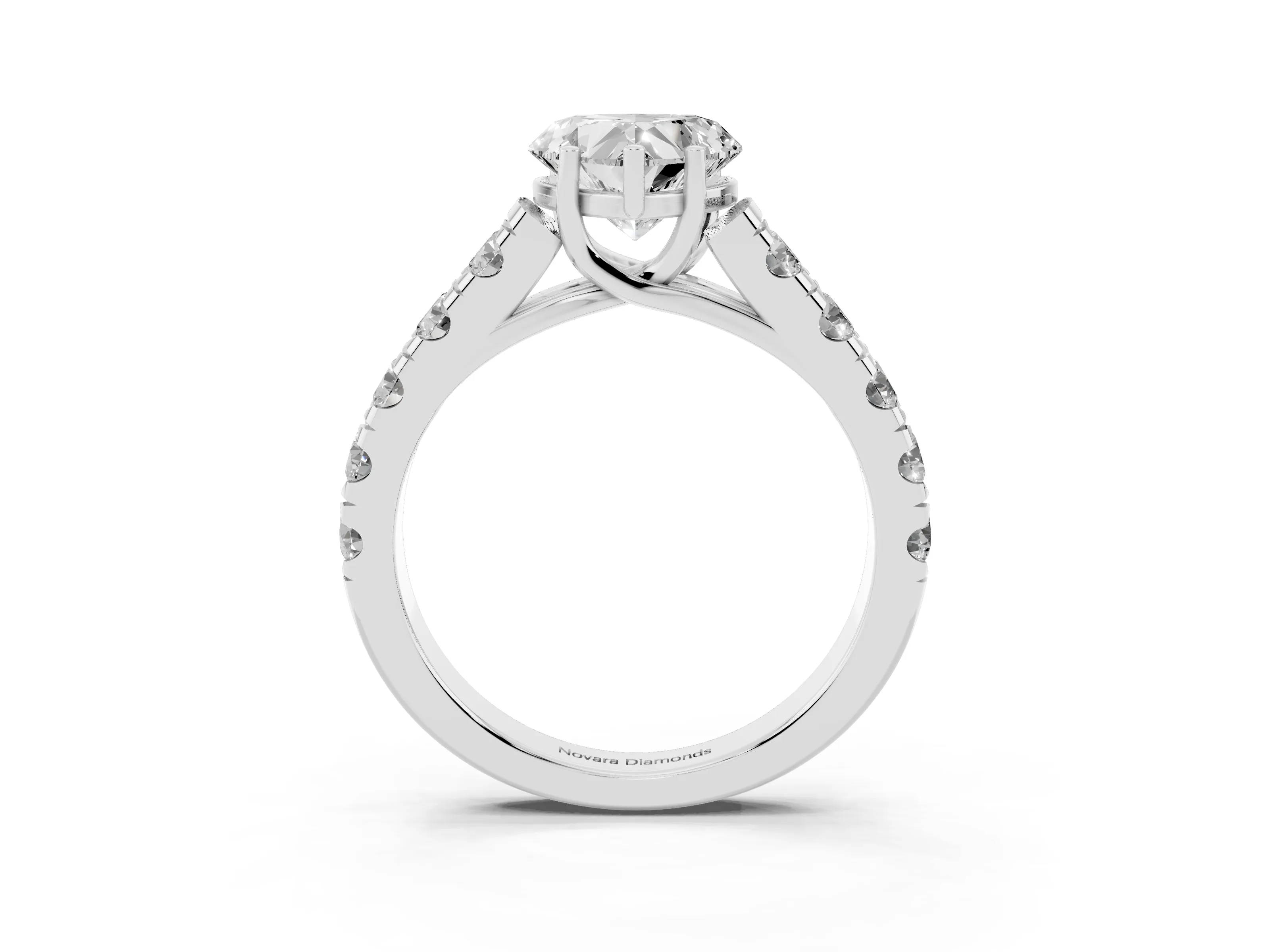Heart Cut Diamond Solitaire Ring Set in Silver with Cut-Down Micro Pavé Band and Prong Setting