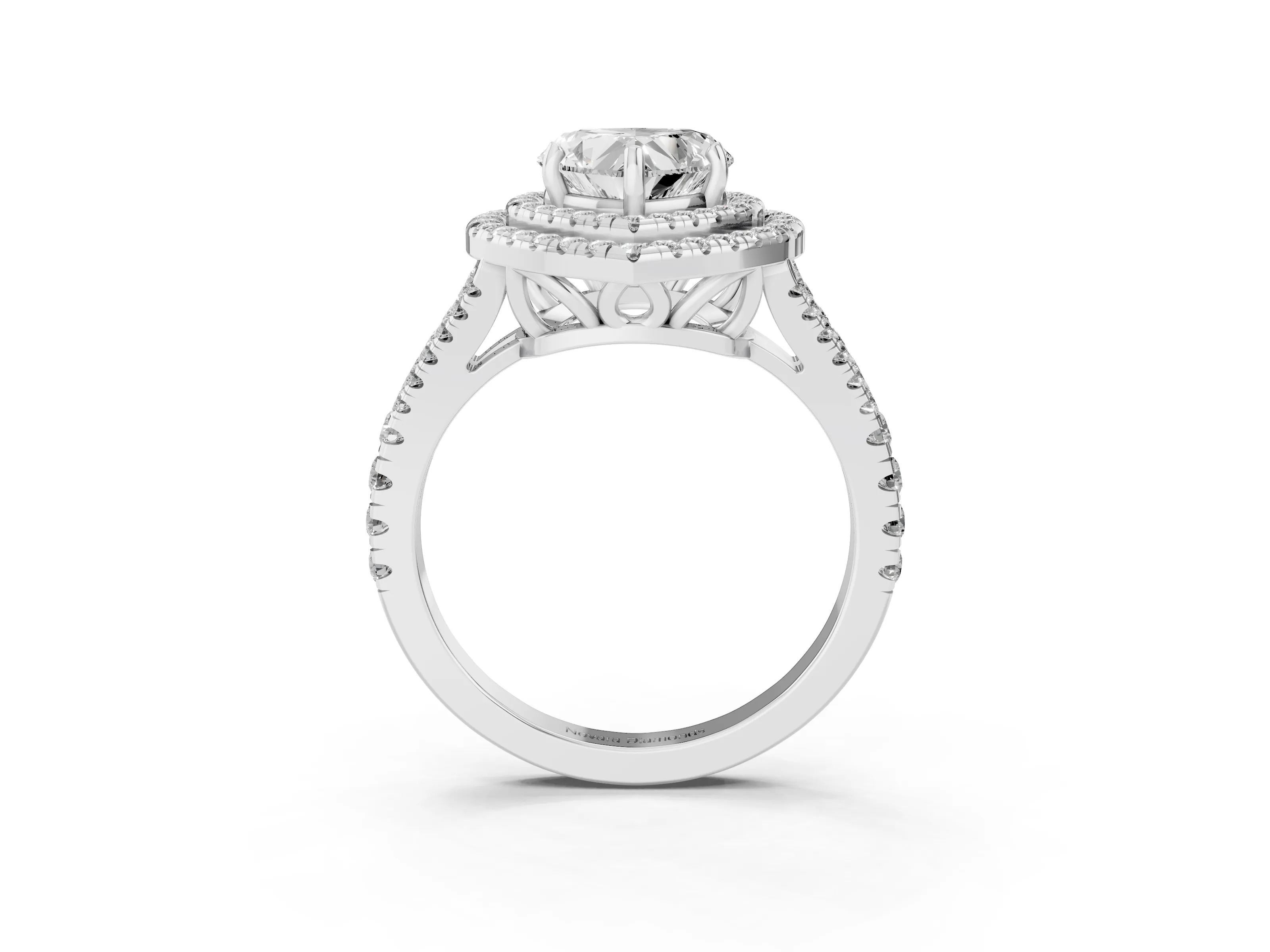 Heart Cut Diamond Double Halo Ring Set in Silver with Pavé Band