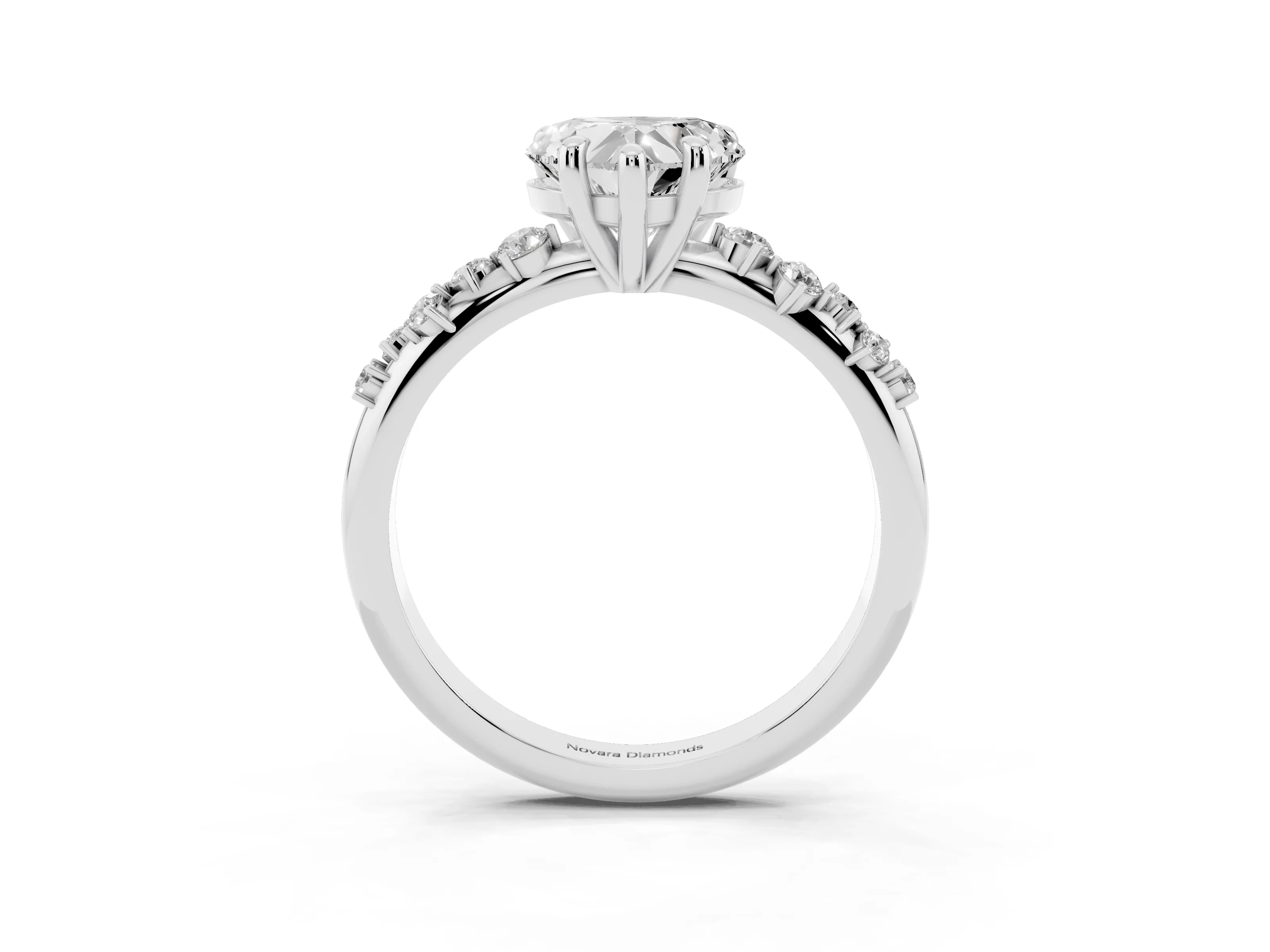 Heart Cut Diamond Solitaire Vine Band Ring Set in Silver with Round Accents and Prong Setting