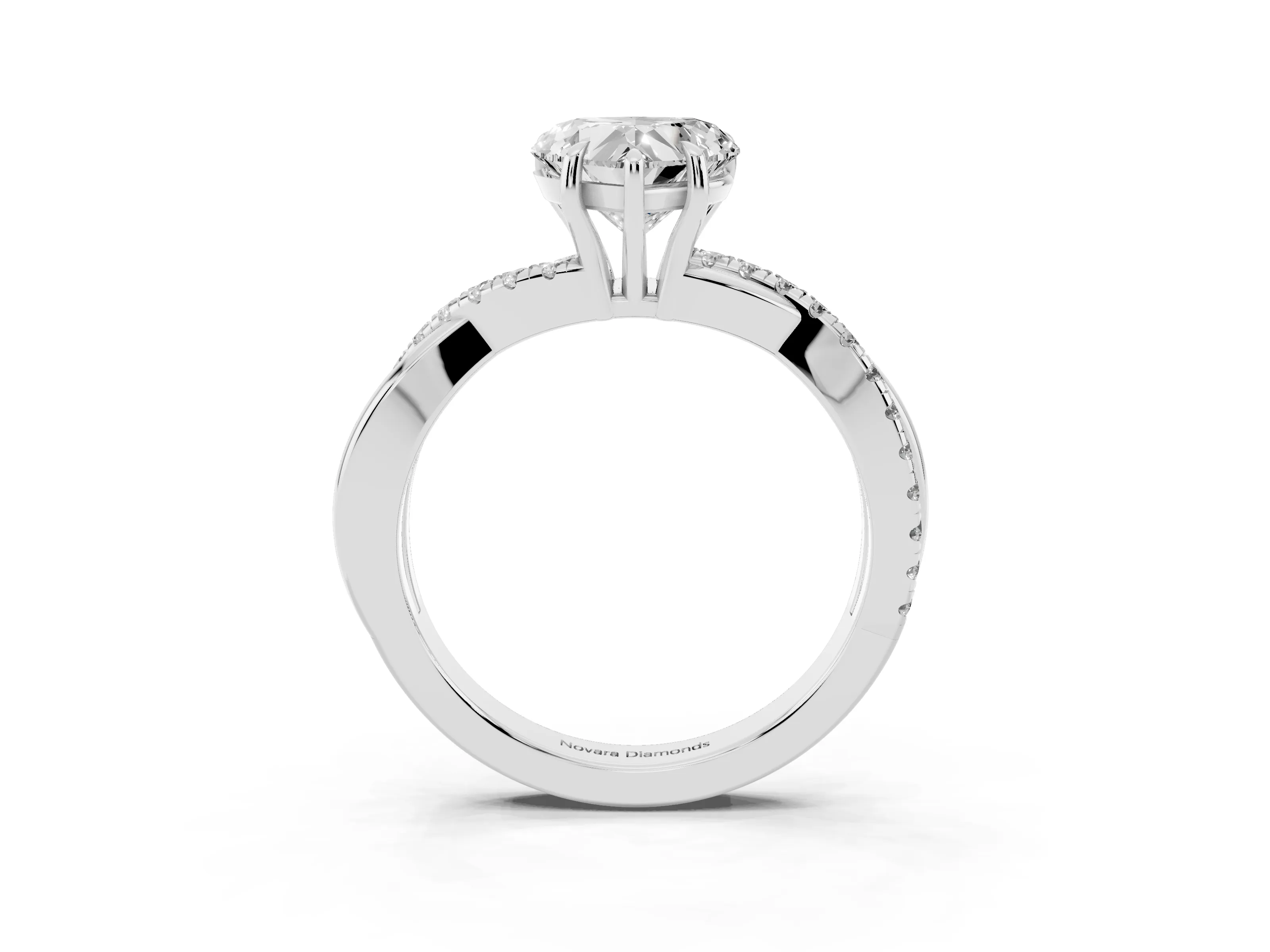 Heart Cut Diamond Twisted Pavé Band Ring Set in Silver with Prong Setting