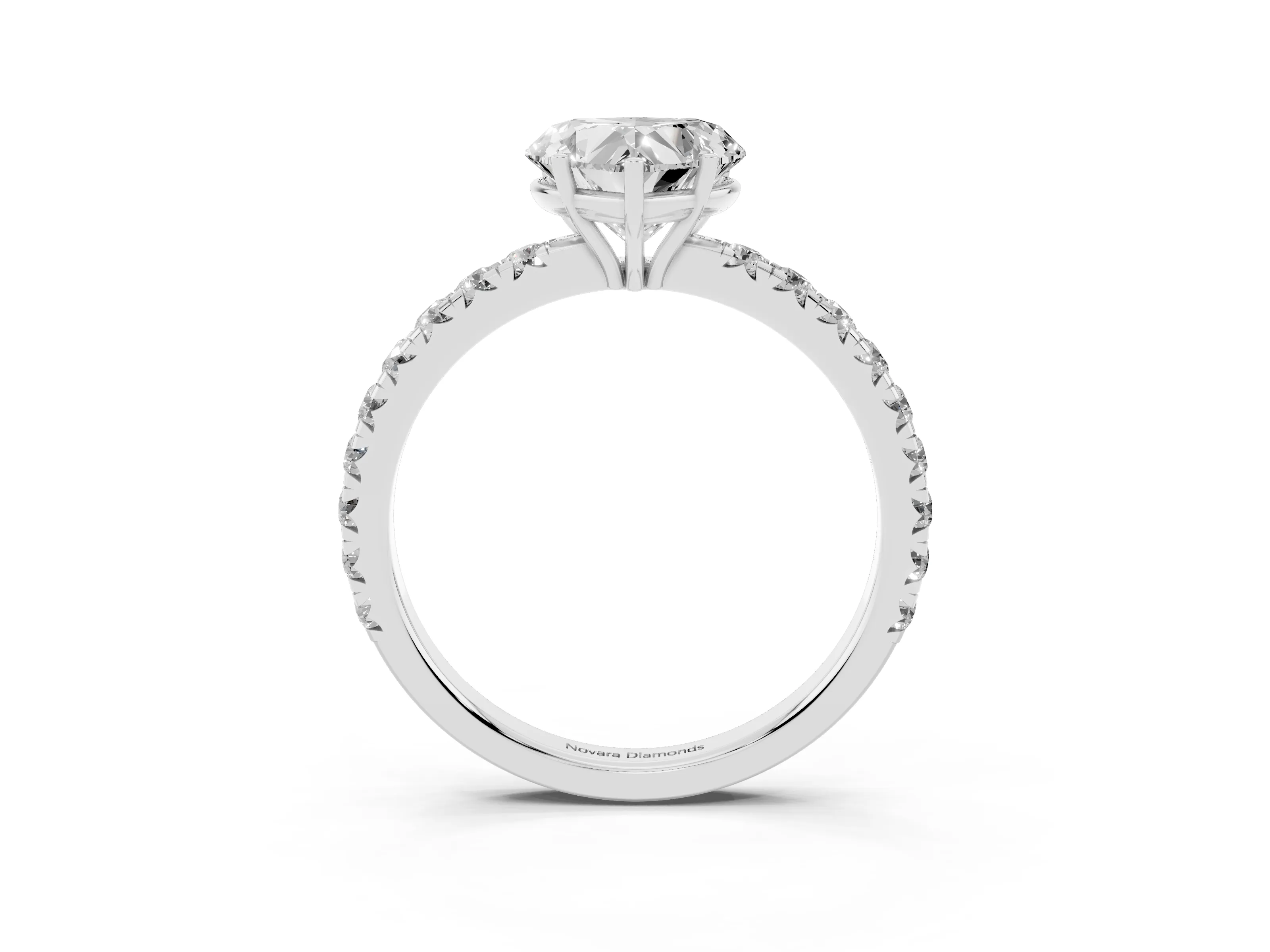 Heart Cut Diamond Pavé Solitaire Engagement Ring Set in Silver with Prong Setting