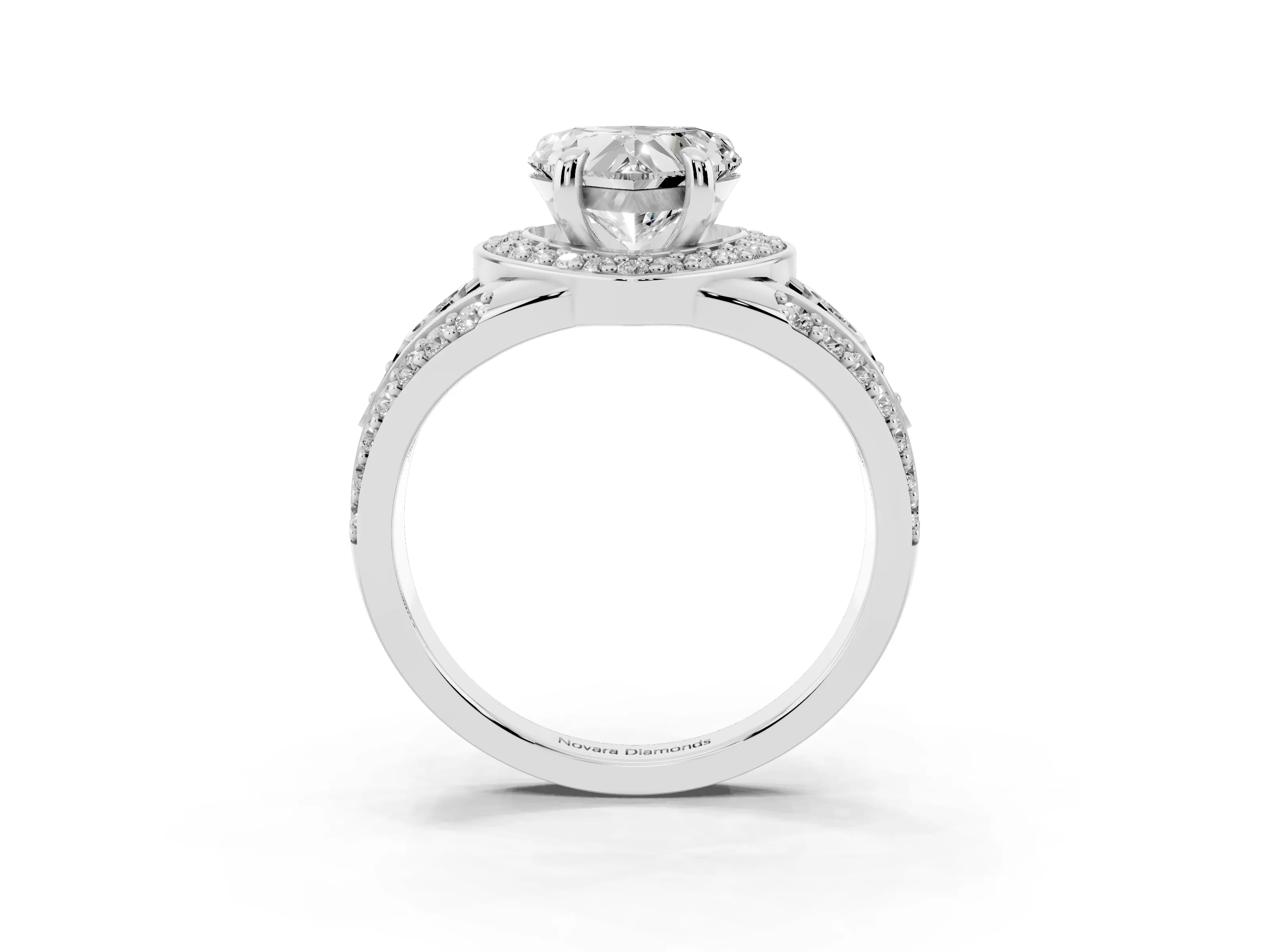 Heart Cut Diamond Halo Ring Set in Platinum with Pavé Split Shank and Bezel Accents