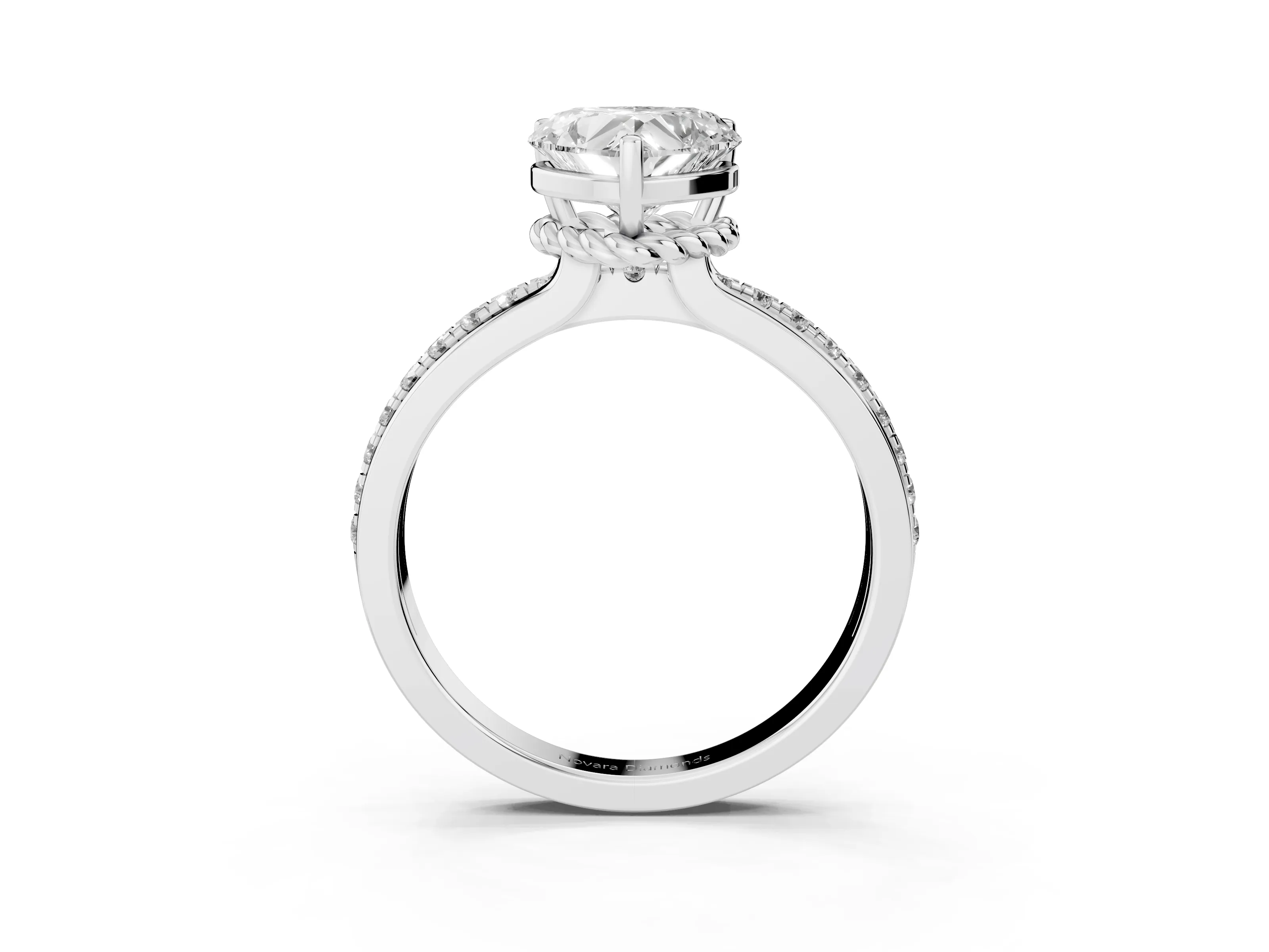 Heart Cut Diamond Solitaire Ring Set in White gold with Channel Set Band and Prong Setting