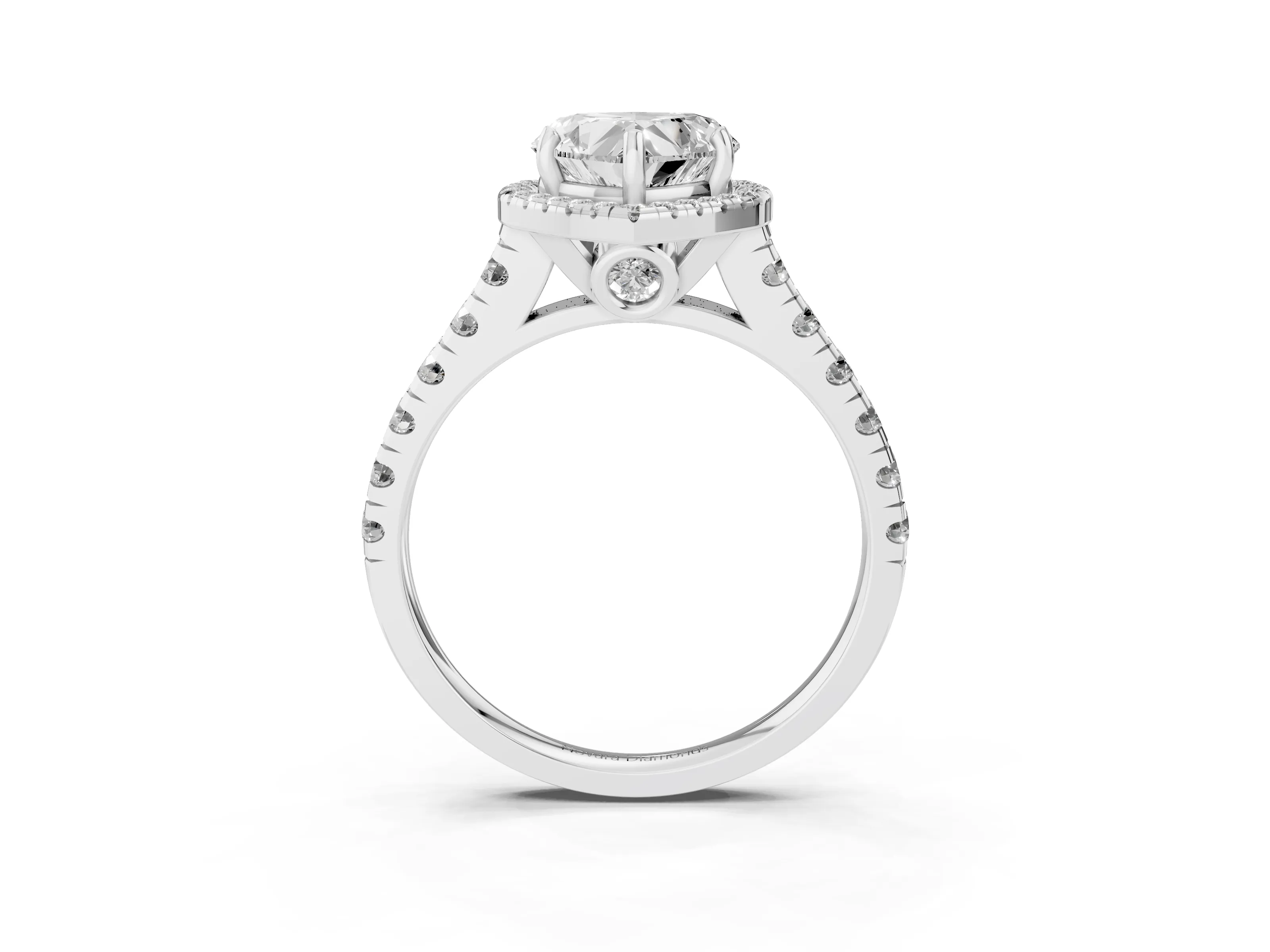 Heart Cut Diamond Halo Engagement Ring Set in Platinum with Pavé Band and Prong-Set Center