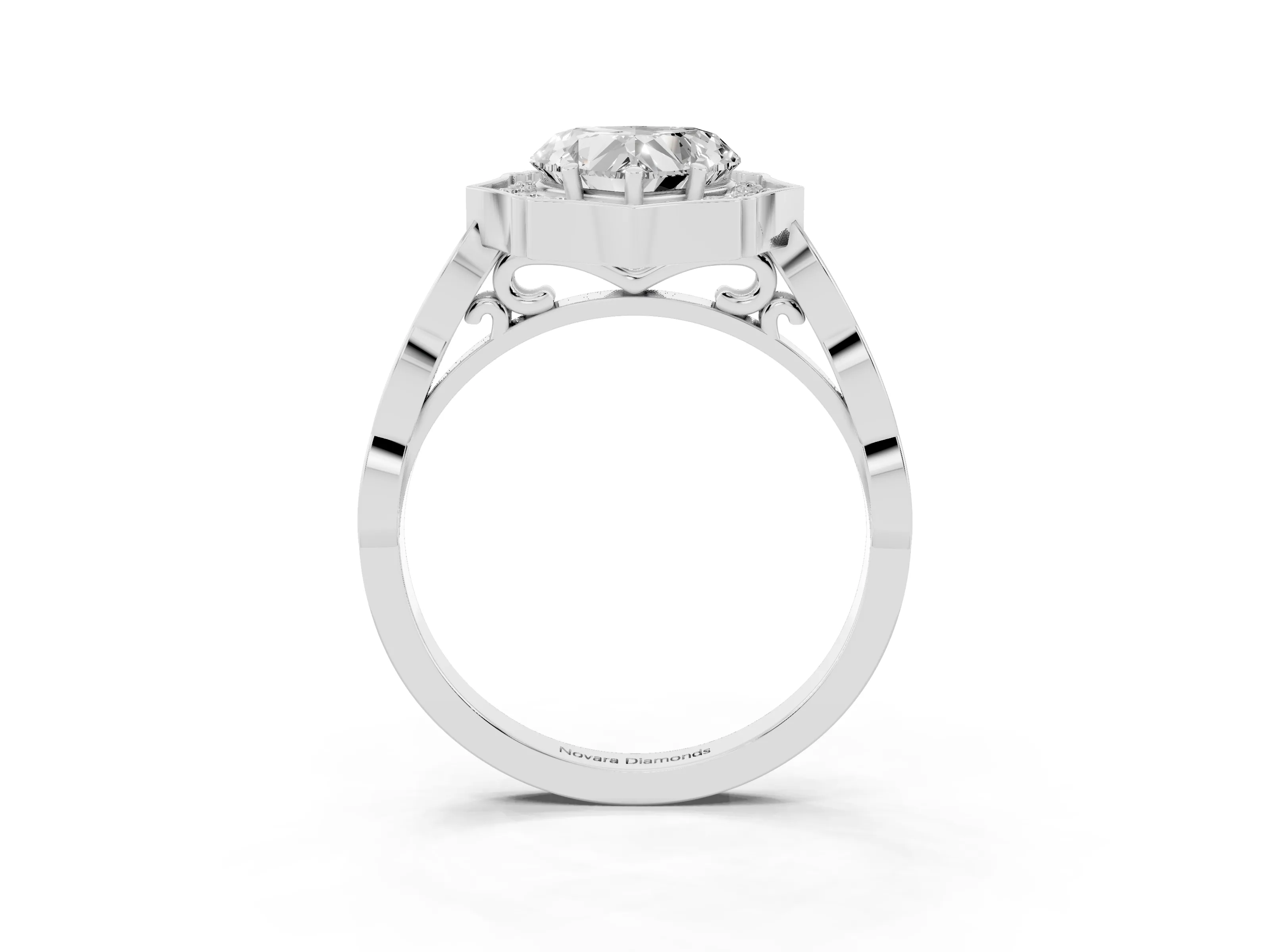 Heart Cut Diamond Halo Engagement Ring Set in White gold with Milgrain Band and Prong Setting