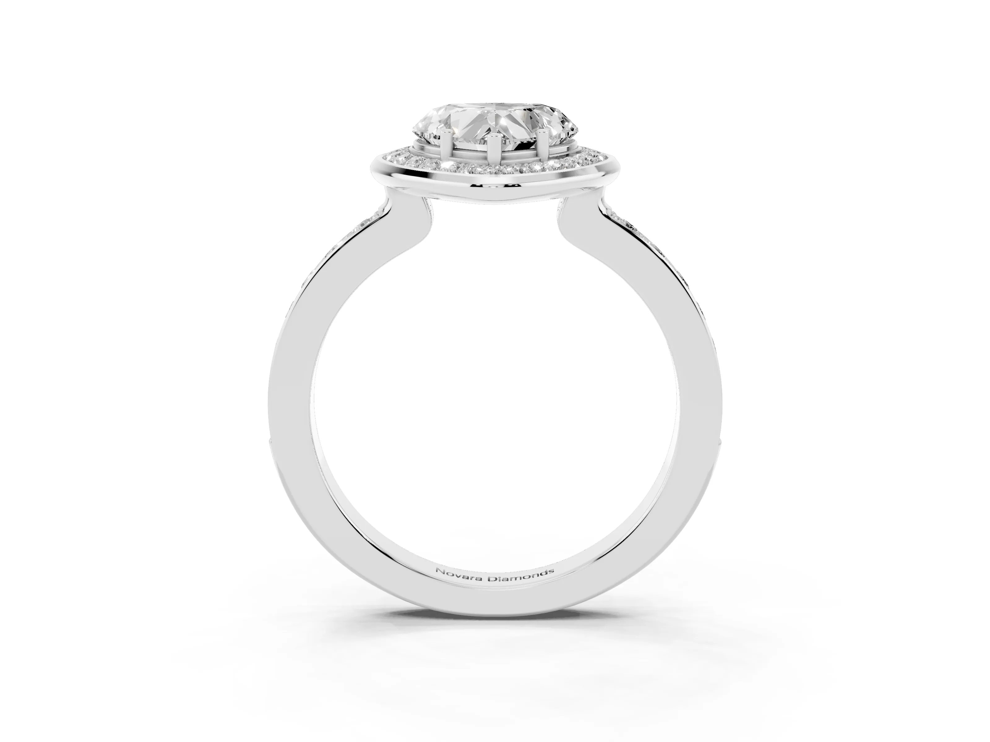 Heart Cut Diamond Halo Ring Set in White gold with Bezel Frame and Pavé Band