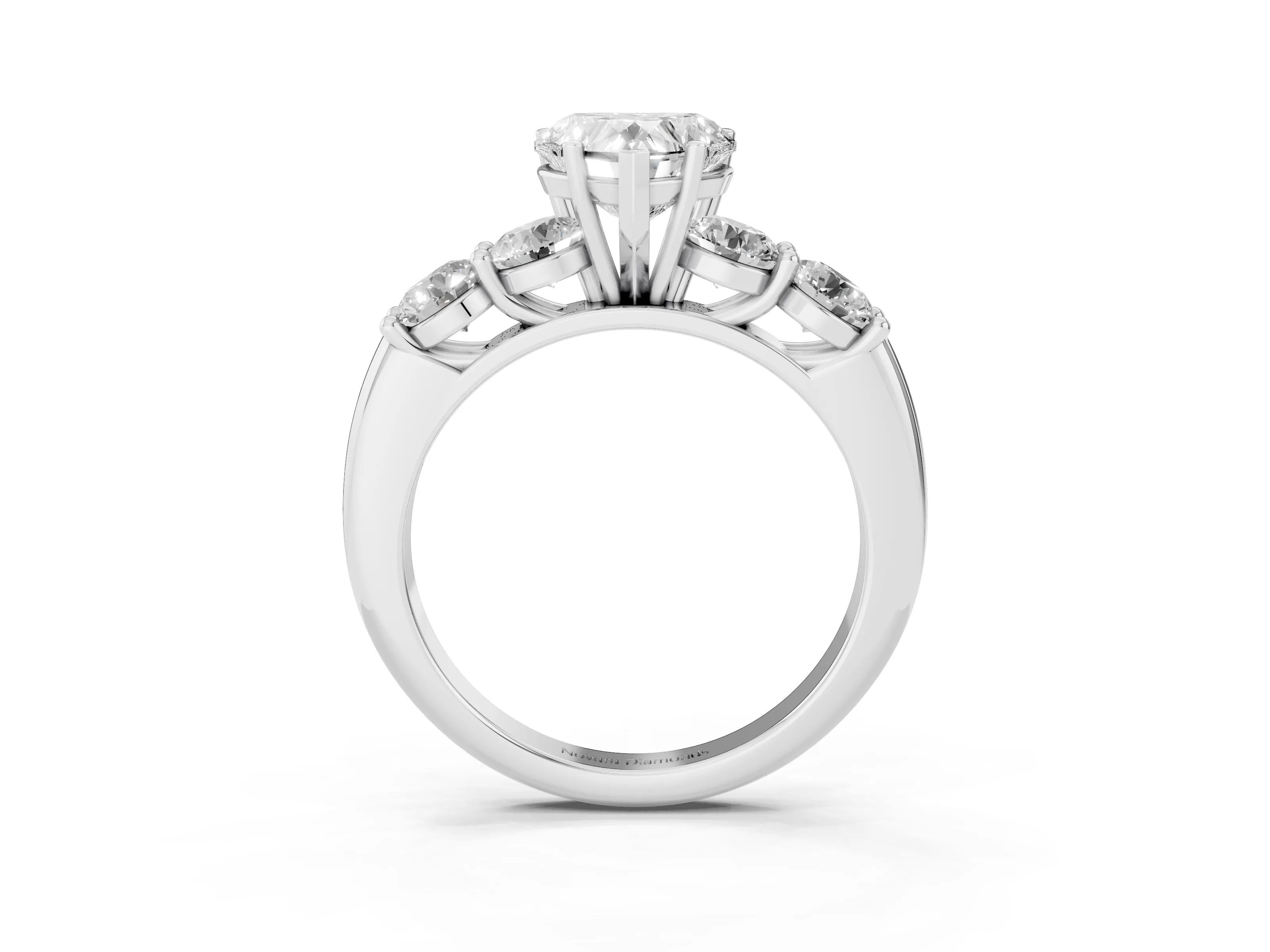 Heart Cut Diamond Five-Stone Prong Set Ring Set in White gold with Classic Band