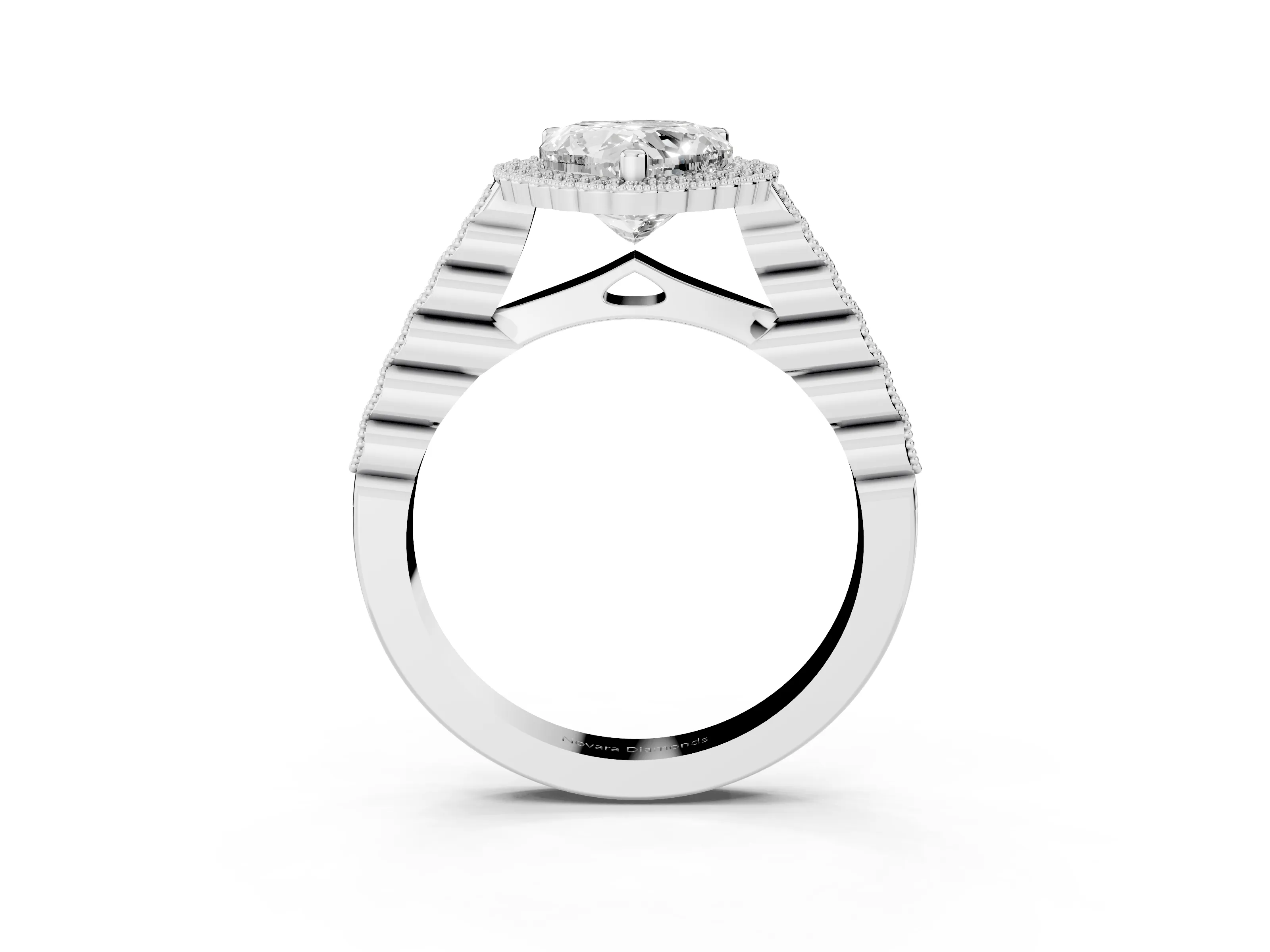 Heart Cut Diamond Halo Ring Set in Platinum with Pavé Milgrain Band
