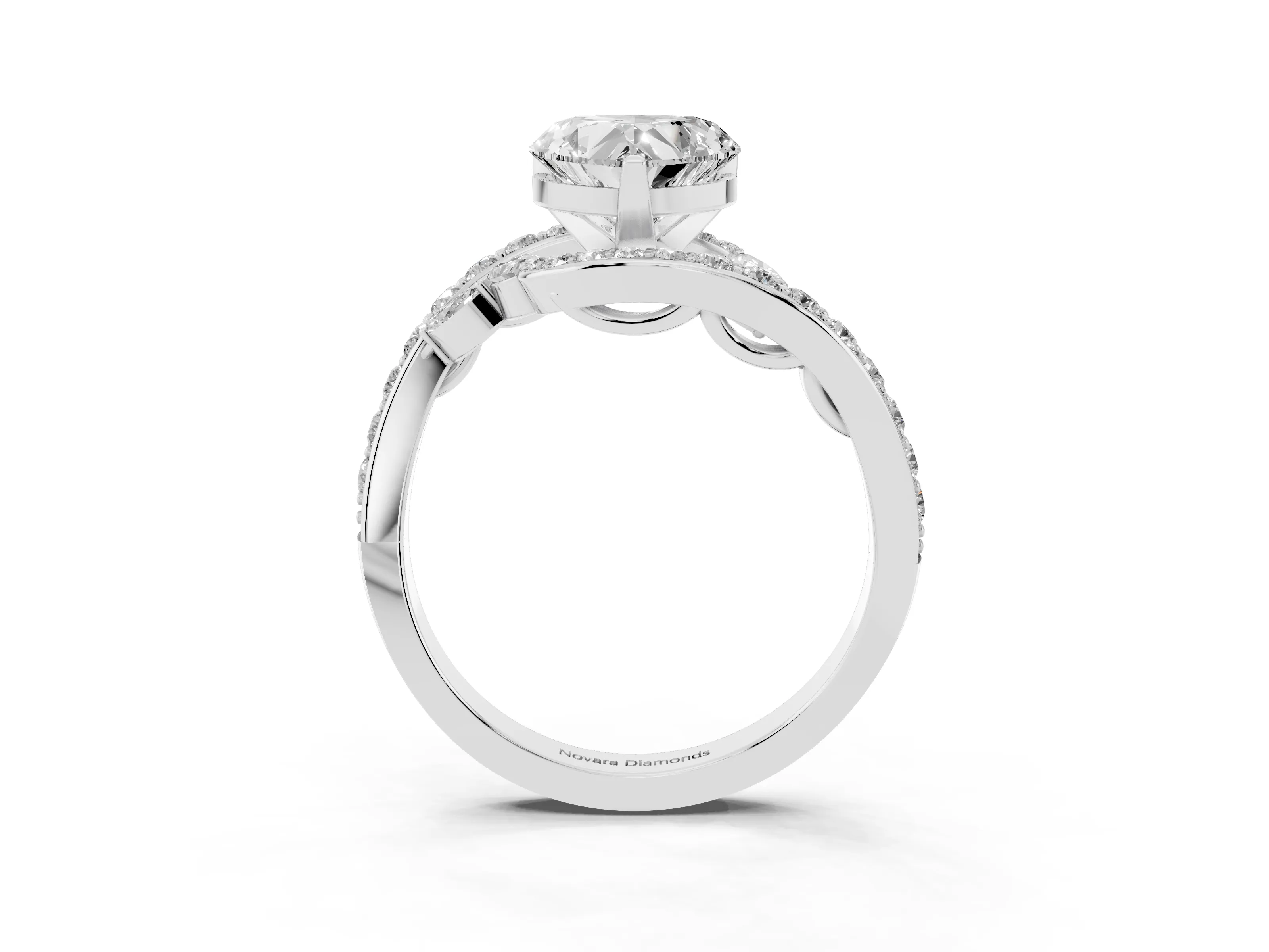 Heart Cut Diamond Solitaire Ring Set in Silver with Pavé Twist Band and Secure Prong Setting