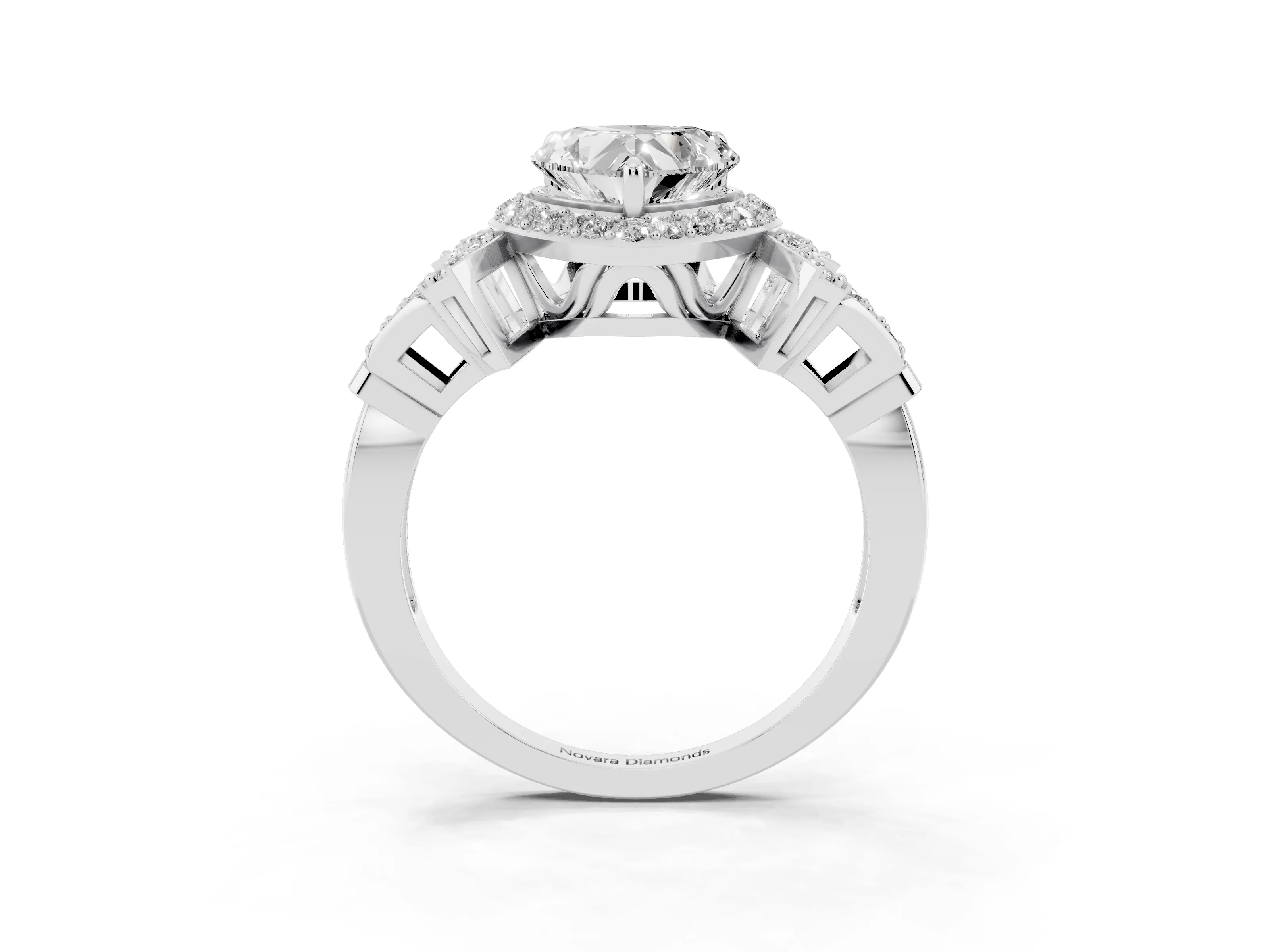Heart Cut Diamond Halo Engagement Ring Set in Silver with Accent Stone Split Shank