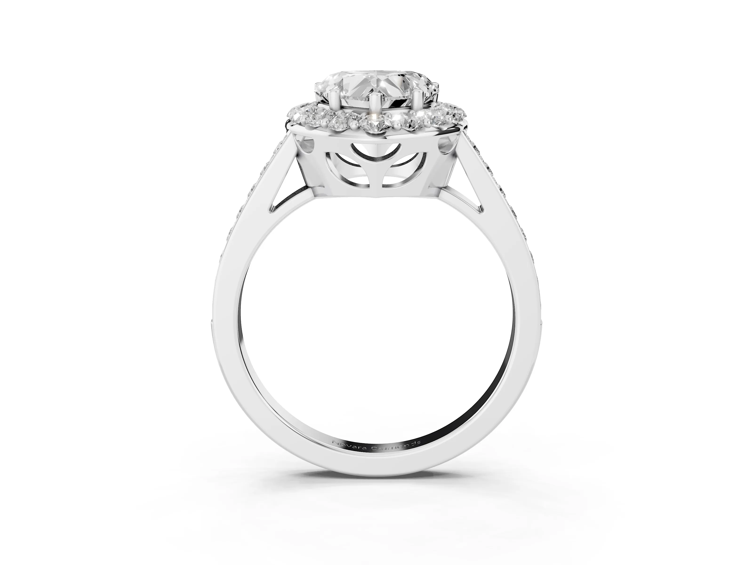 Heart Cut Diamond Floral Halo Ring Set in White gold with Pavé Band and Prong Setting