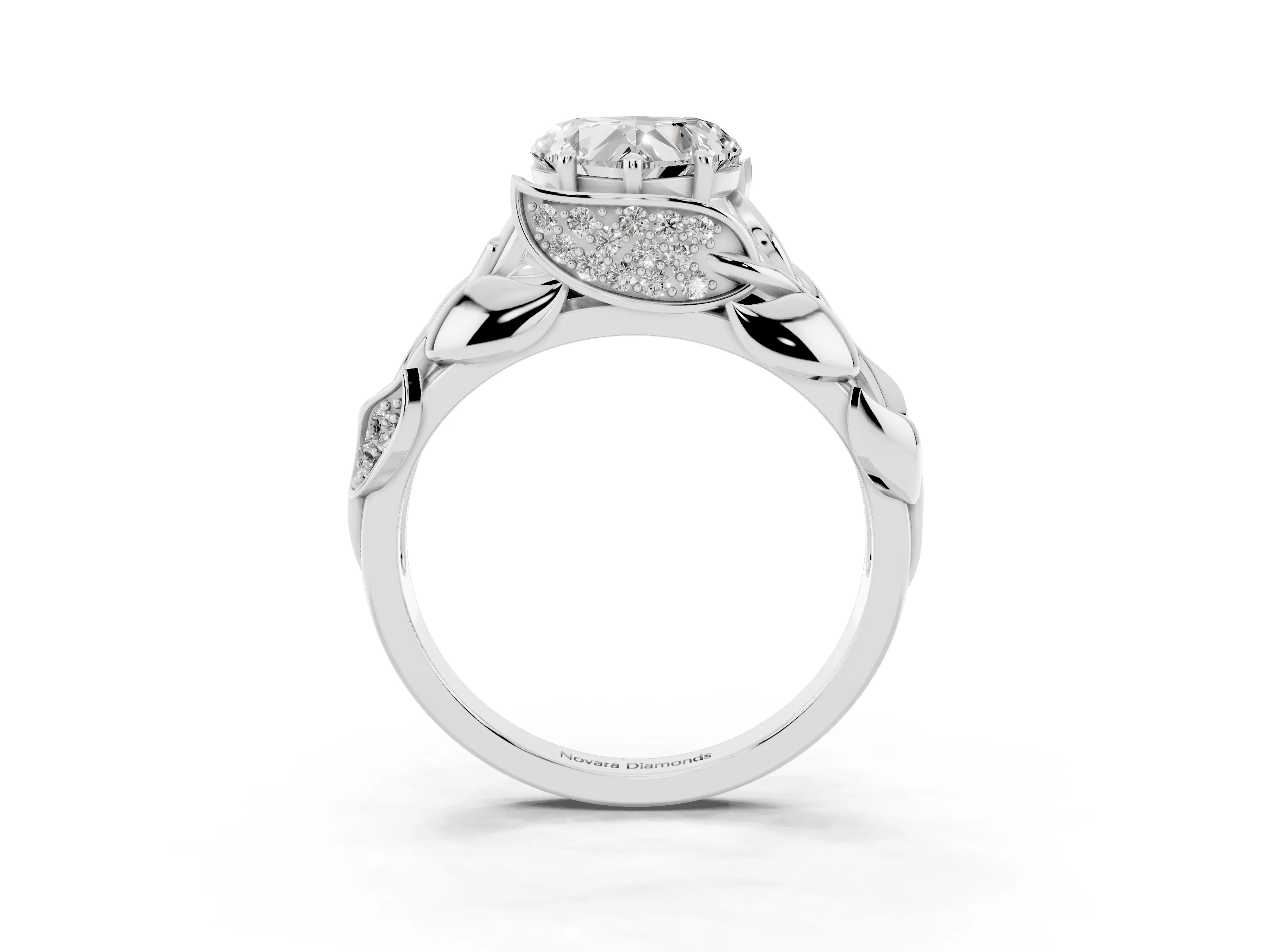 Heart Cut Diamond Leaf-Inspired Engagement Ring Set in Platinum with Round Accents