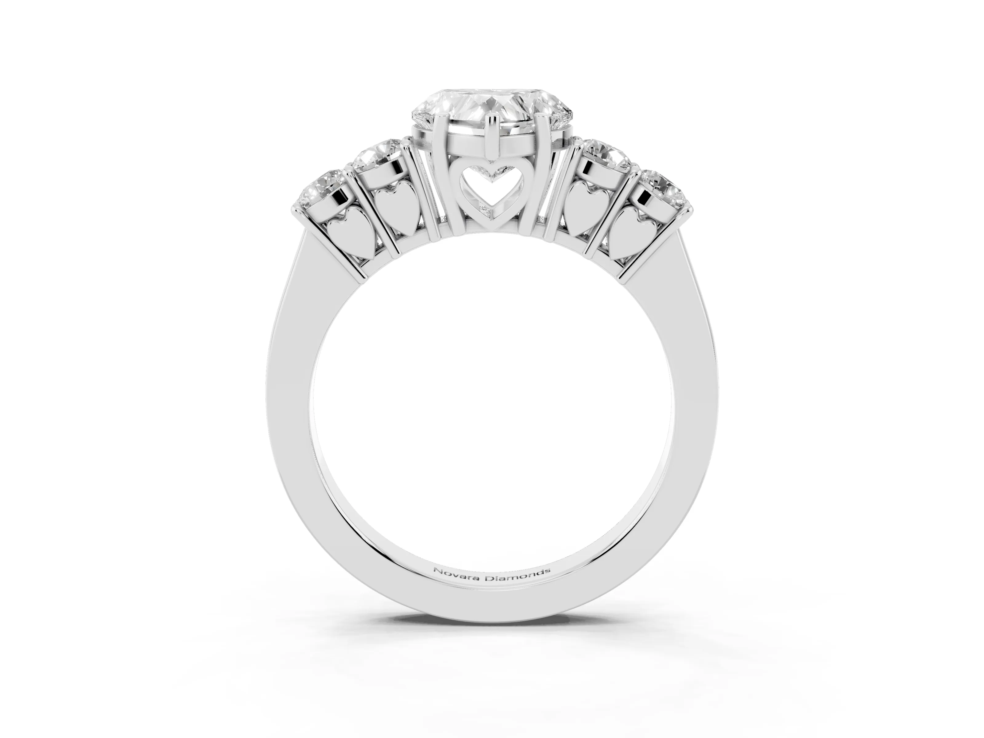 Heart Cut Diamond Five-Stone Prong Set Band Ring Set in Silver with Polished Band