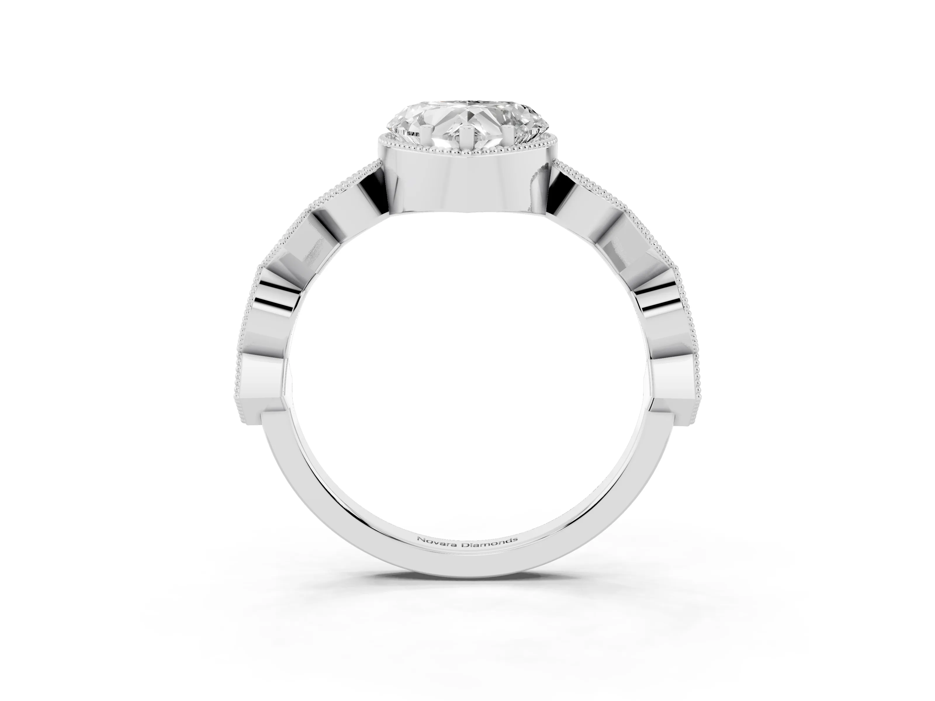 Heart Cut Diamond Milgrain Marquise Twist Band Ring Set in Silver with Prong Setting