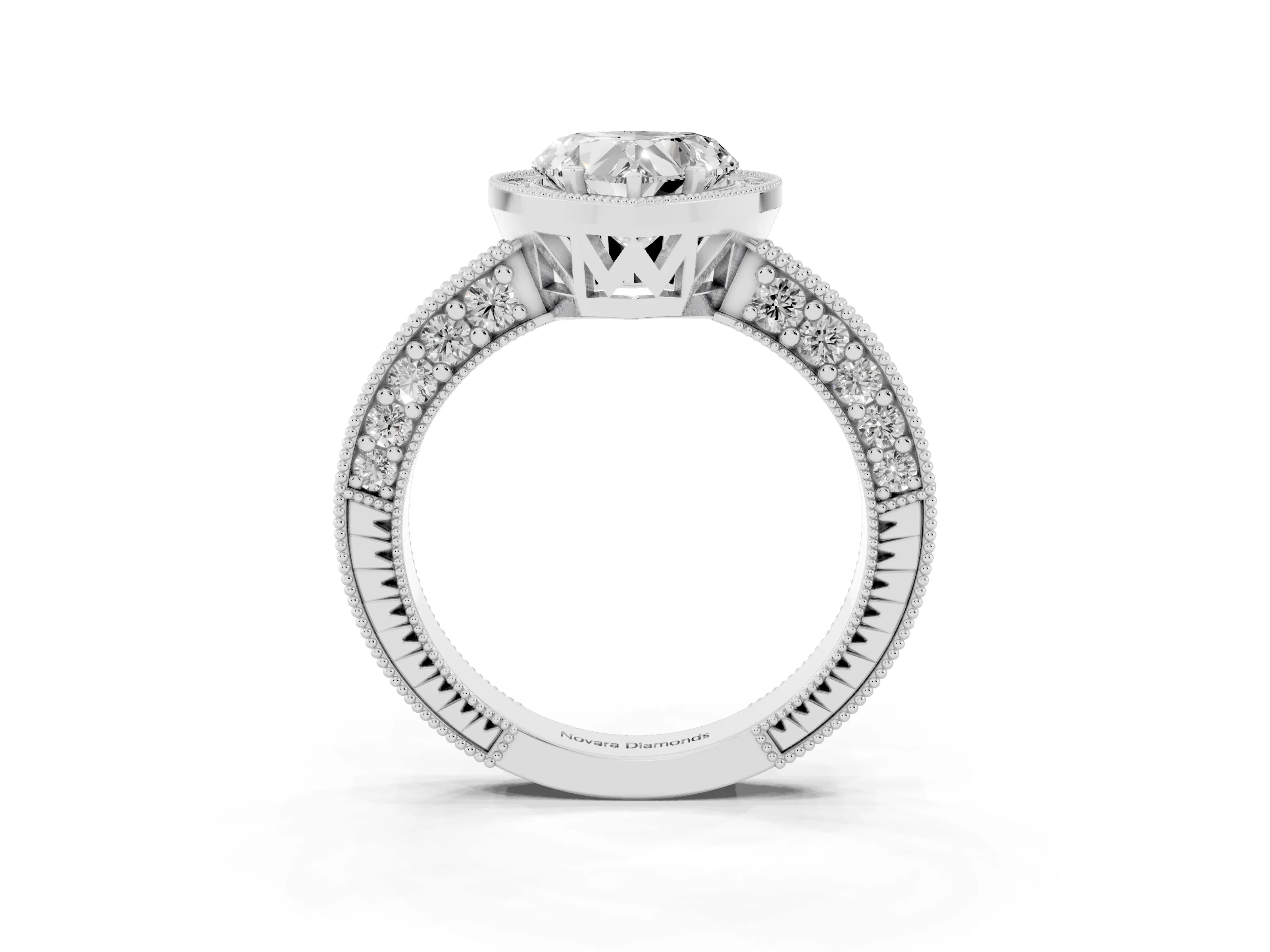 Heart Cut Diamond Halo Pavé Band Ring Set in Platinum with Prong-Set Center