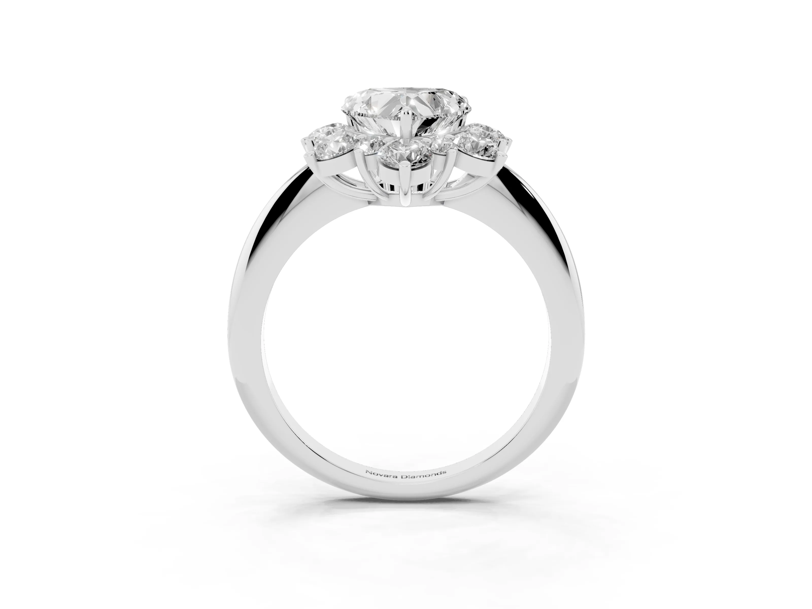 Heart Cut Diamond Cluster Halo Ring Set in White gold with Solitaire Band and Prong Setting