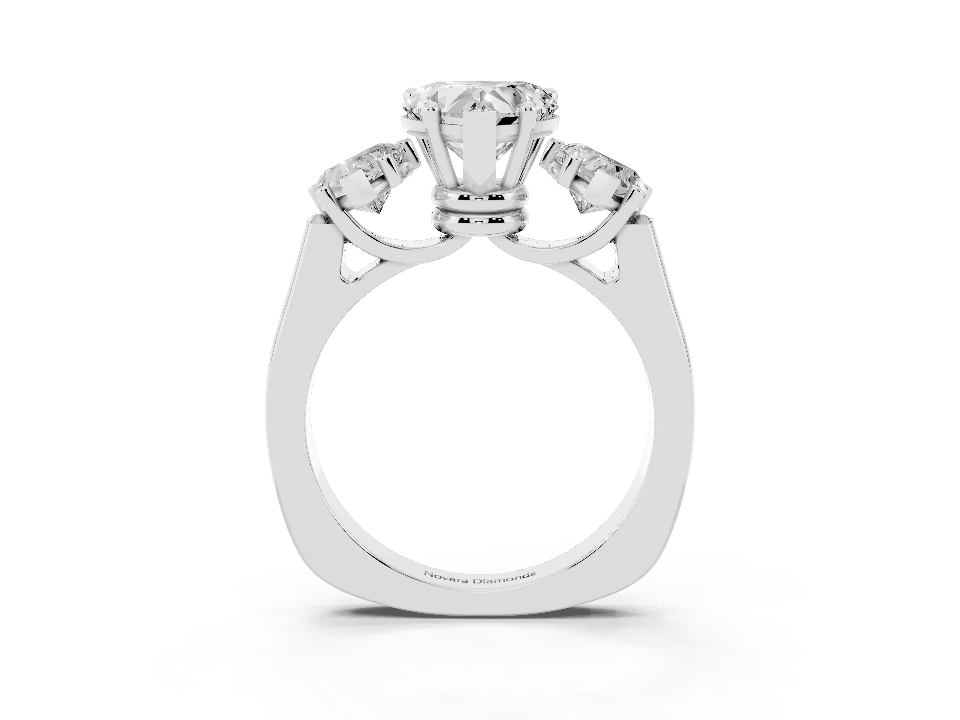 Heart Cut Diamond Three-Stone Trellis Ring Set in Platinum with Comfort Fit Band