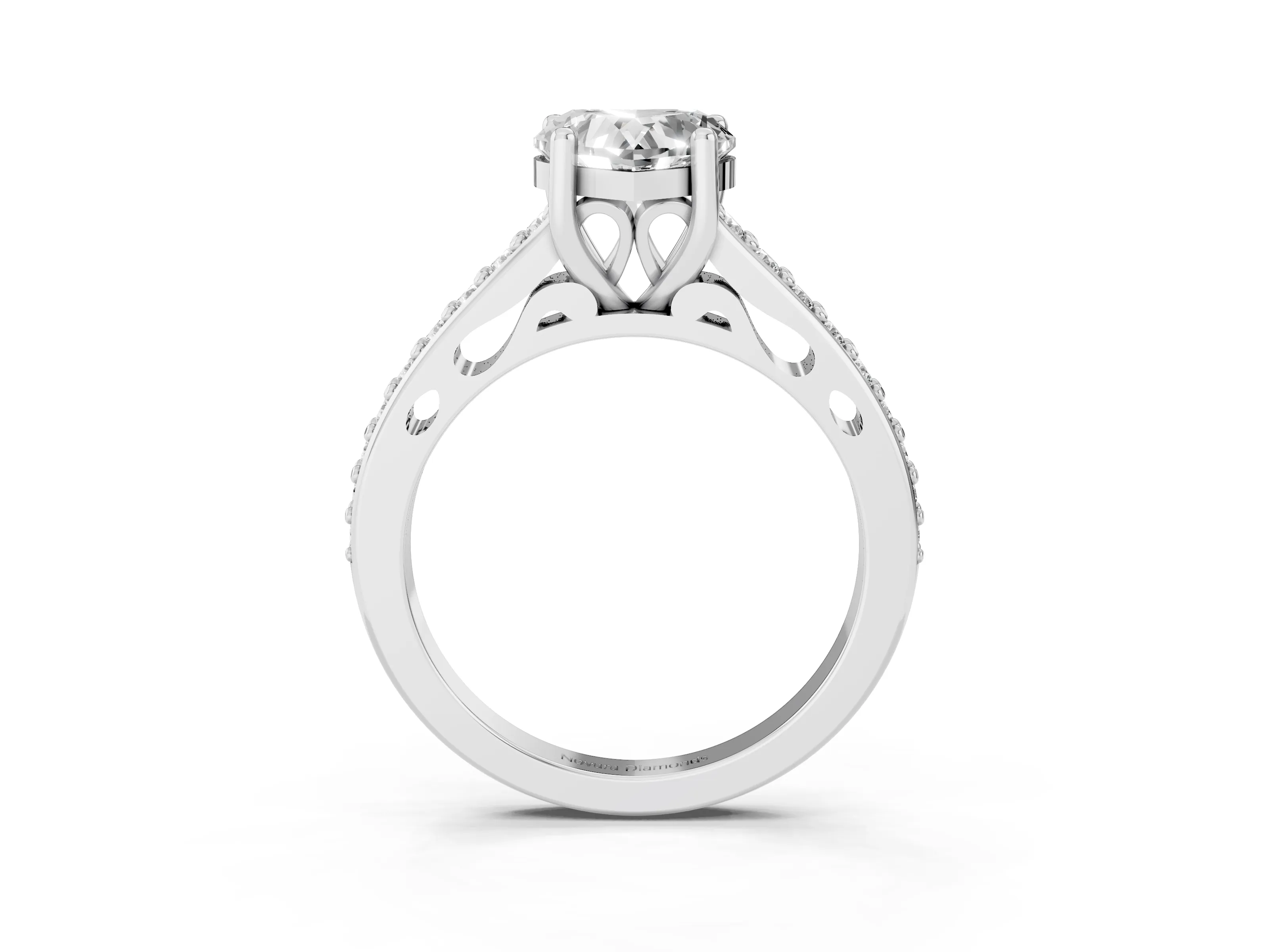 Heart Cut Diamond Prong Set Solitaire Engagement Ring Set in White gold with Pavé Band