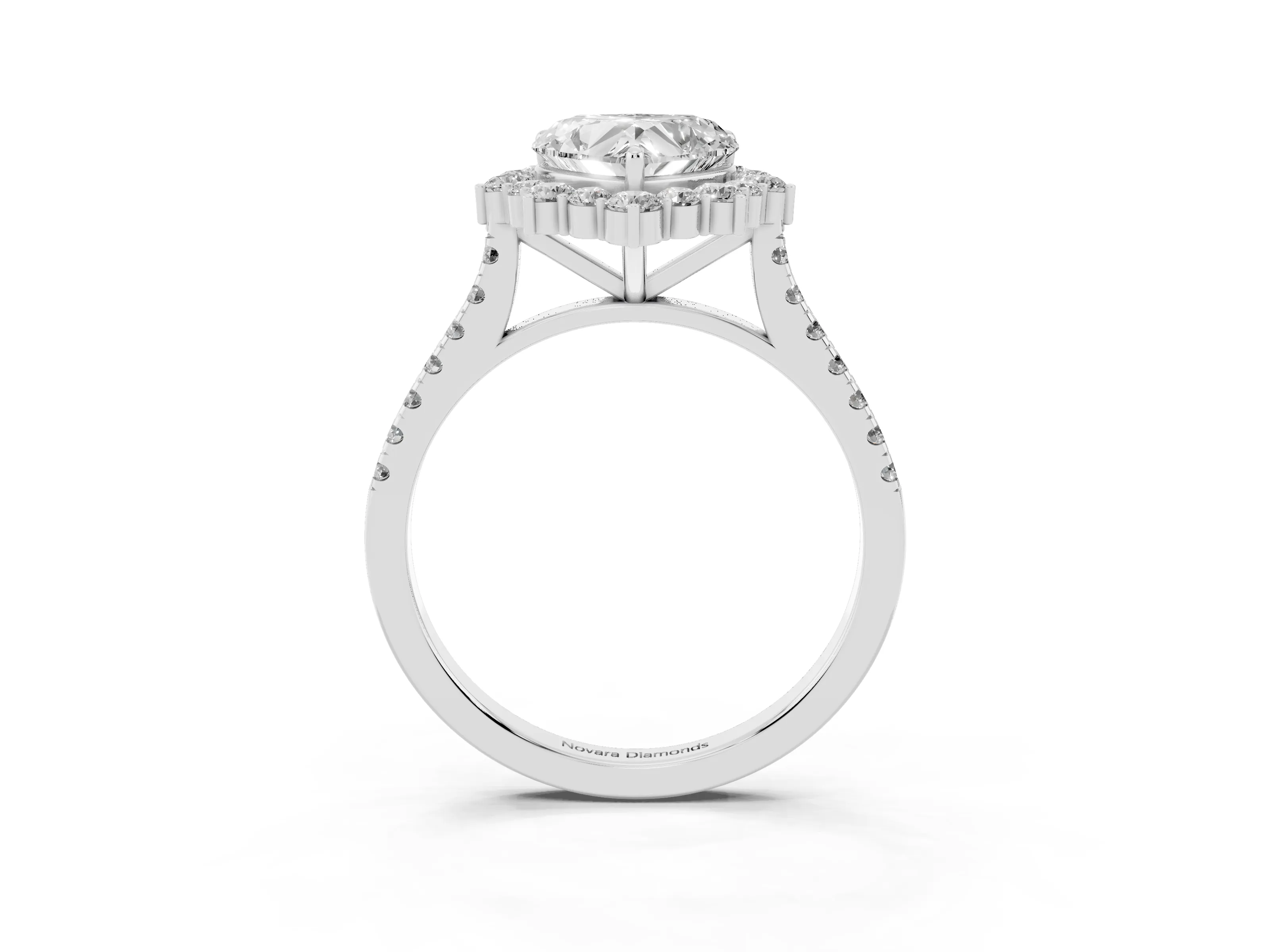 Heart Cut Diamond Halo Ring Set in Silver with Pavé Band and Prong Setting