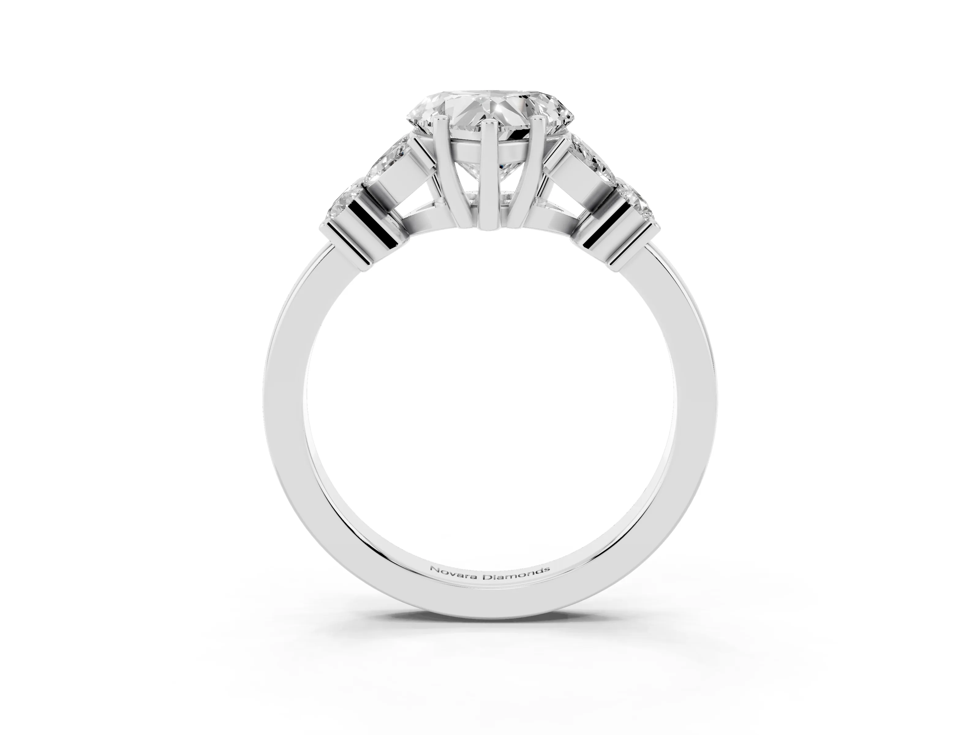 Heart Cut Diamond Floral Cluster Ring Set in Platinum with Marquise Petals and Prong Setting