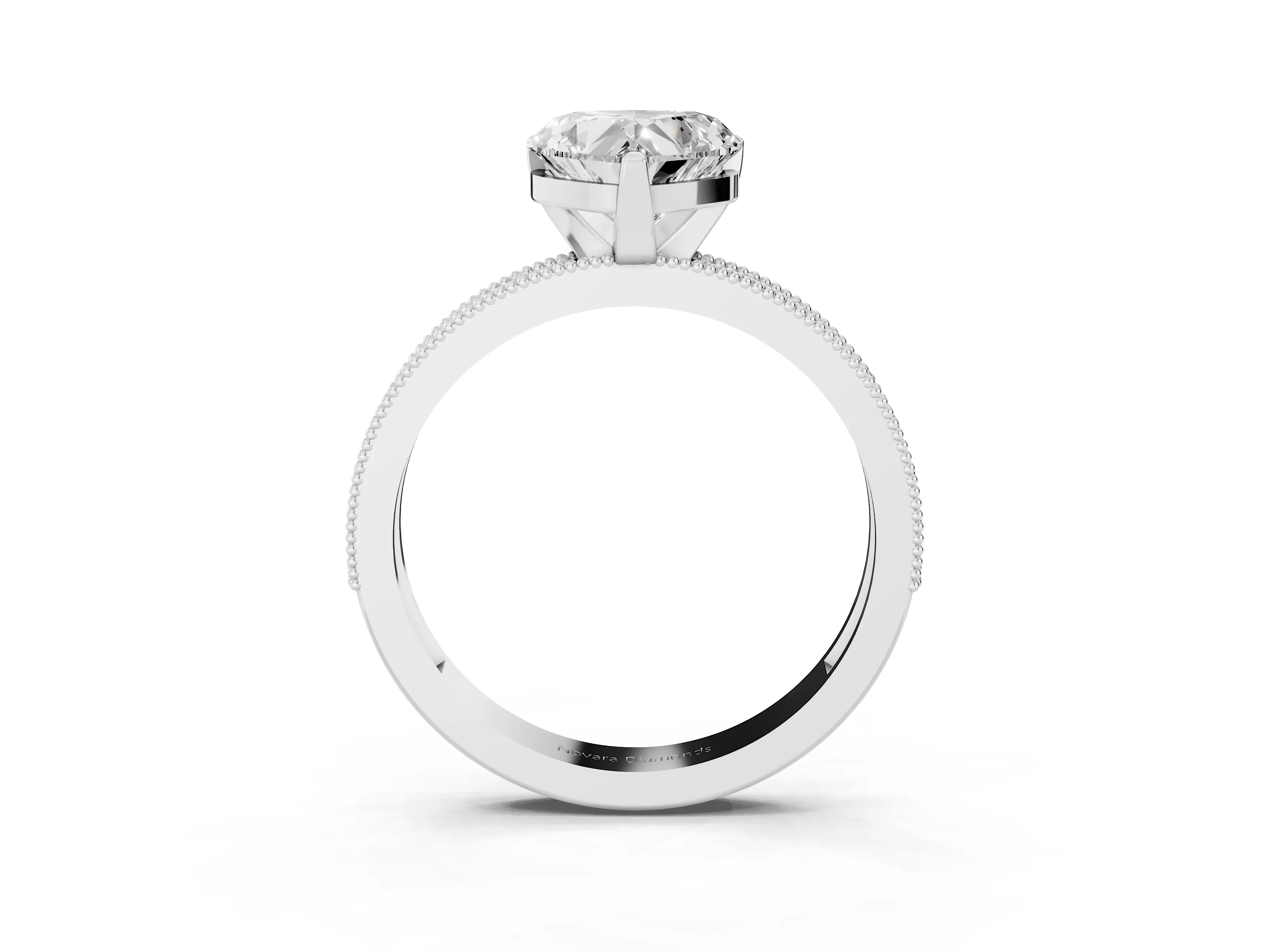 Heart Cut Diamond Milgrain Pavé Engagement Ring Set in Silver with Prong Setting