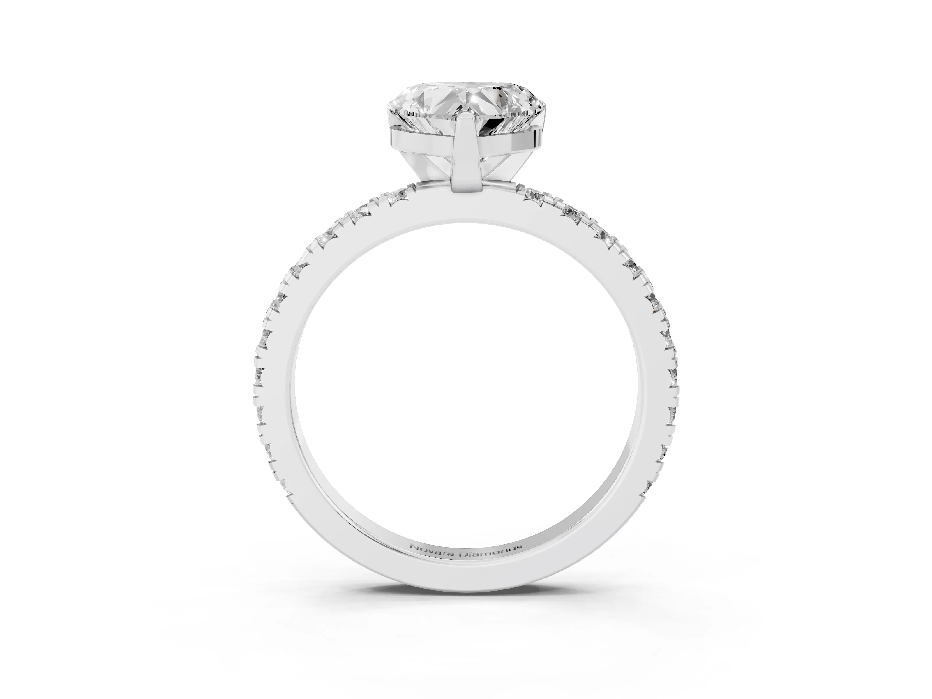 Heart Cut Diamond Pavé Band Solitaire Set in Silver with Prong Setting