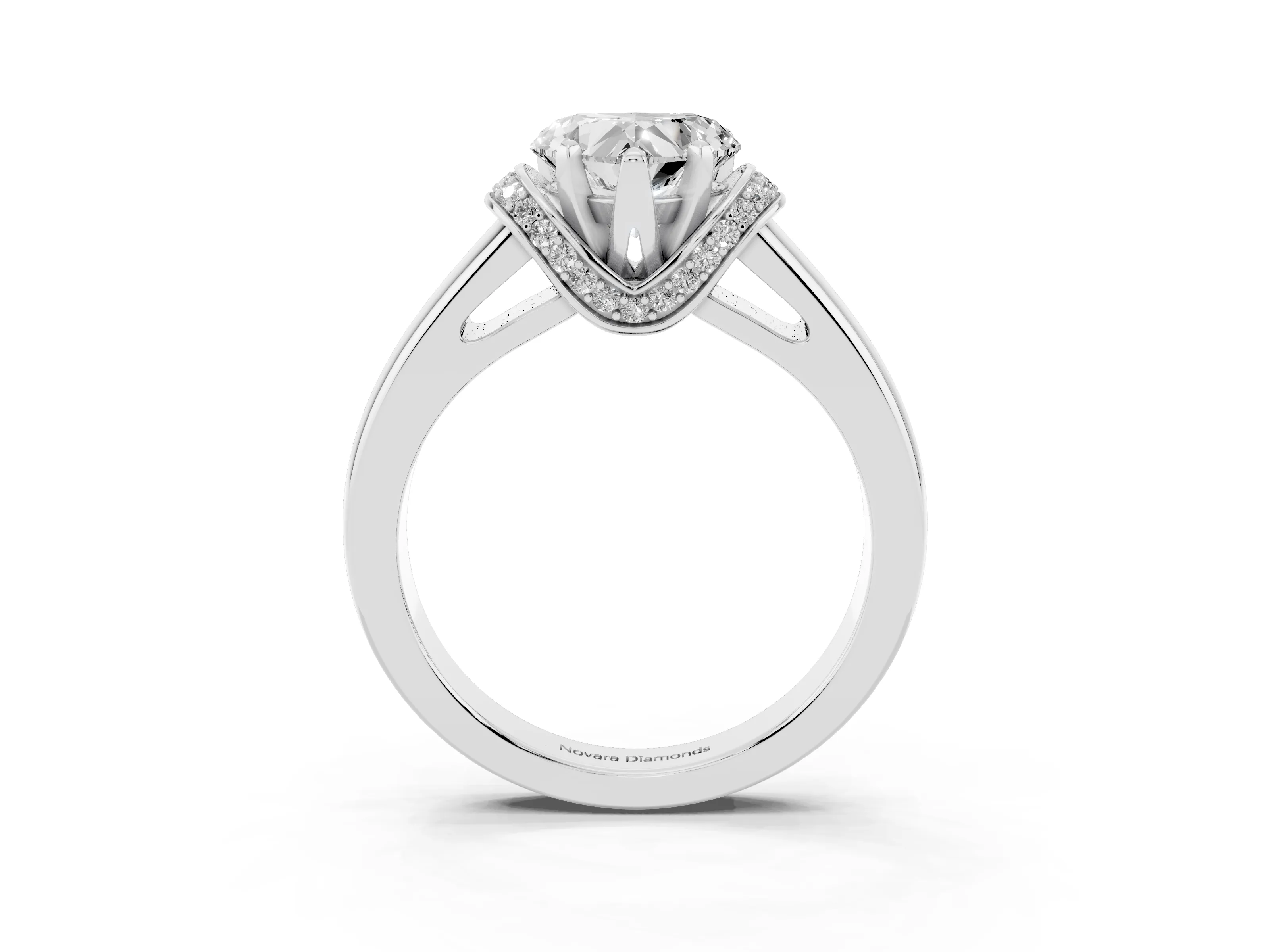 Heart Cut Diamond Pavé Band Solitaire Ring Set in Platinum with Prong Setting