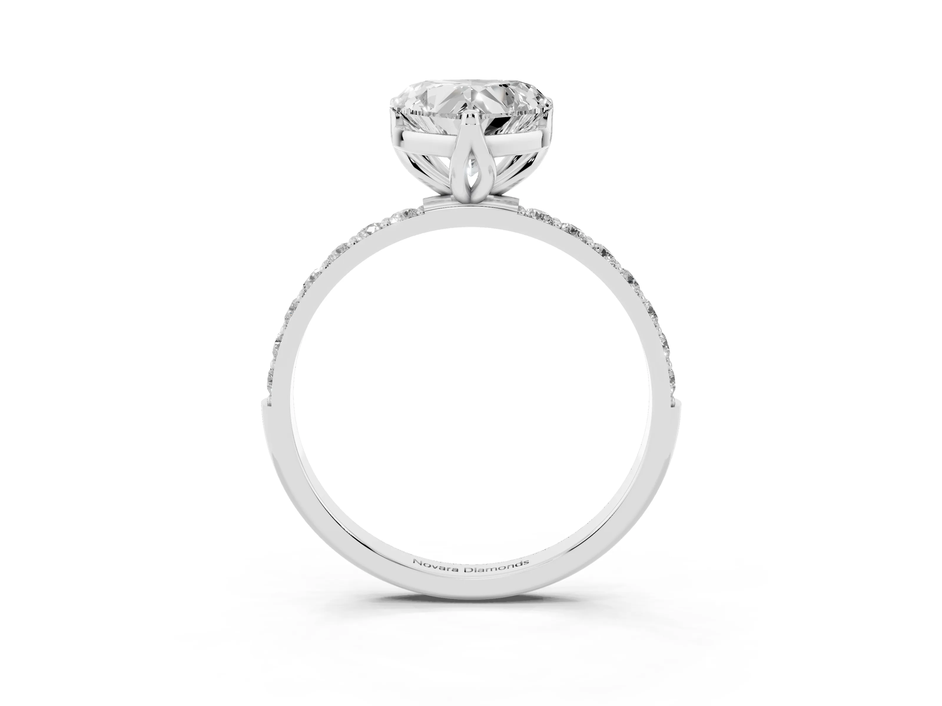 Heart Cut Diamond Solitaire Engagement Ring Set in White gold with Round Pavé Band and Prong Setting