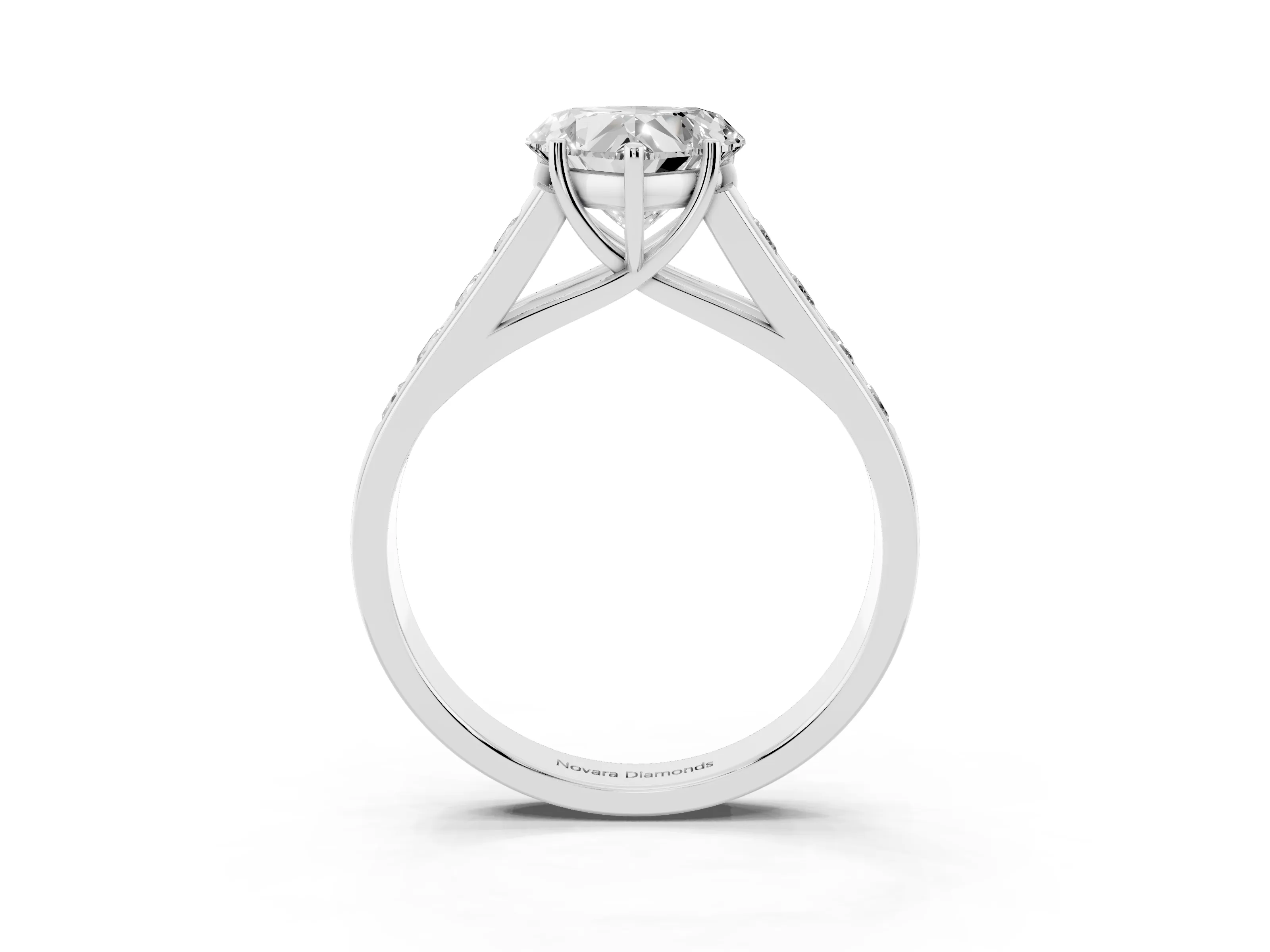 Heart Cut Diamond Solitaire Channel-Set Engagement Ring Set in White gold with Prong Setting