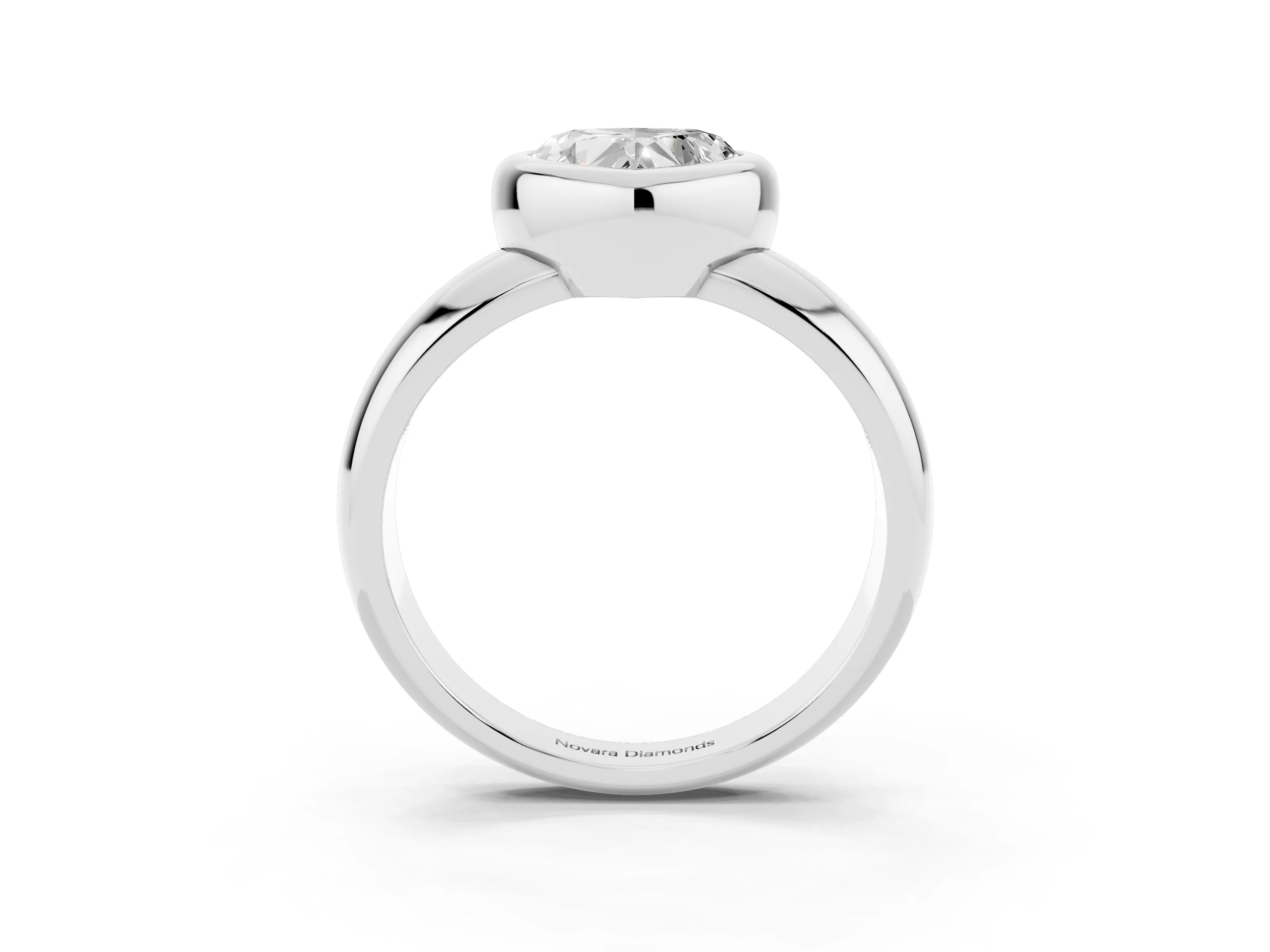 Bezel Set Heart Cut Diamond Solitaire Ring Set in White gold with Wide Band