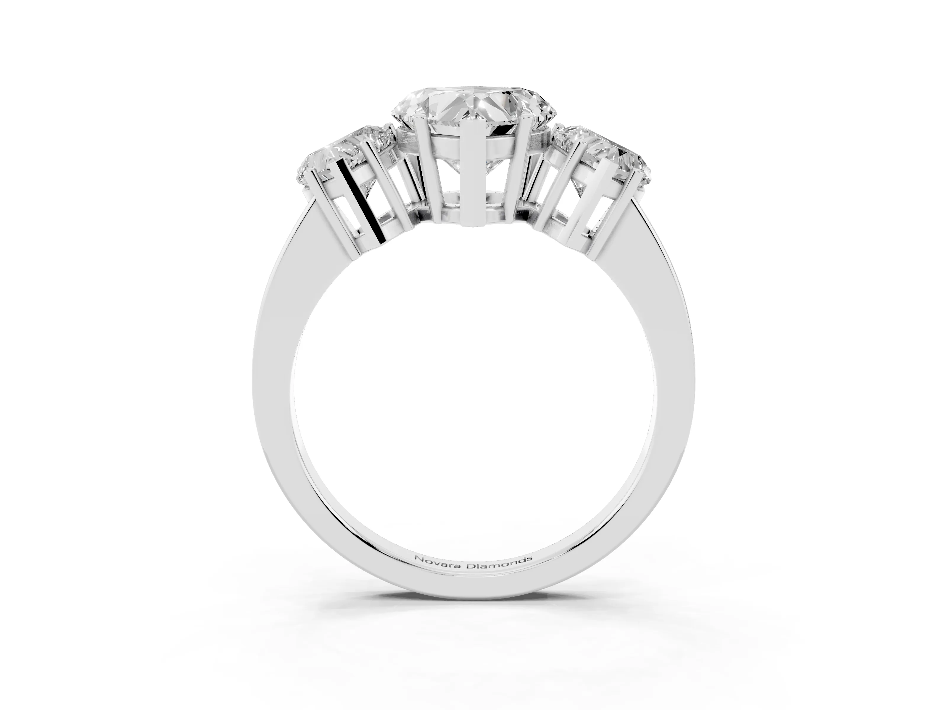 Heart Cut Diamond Three-Stone Engagement Ring Set in Silver with Flat Band