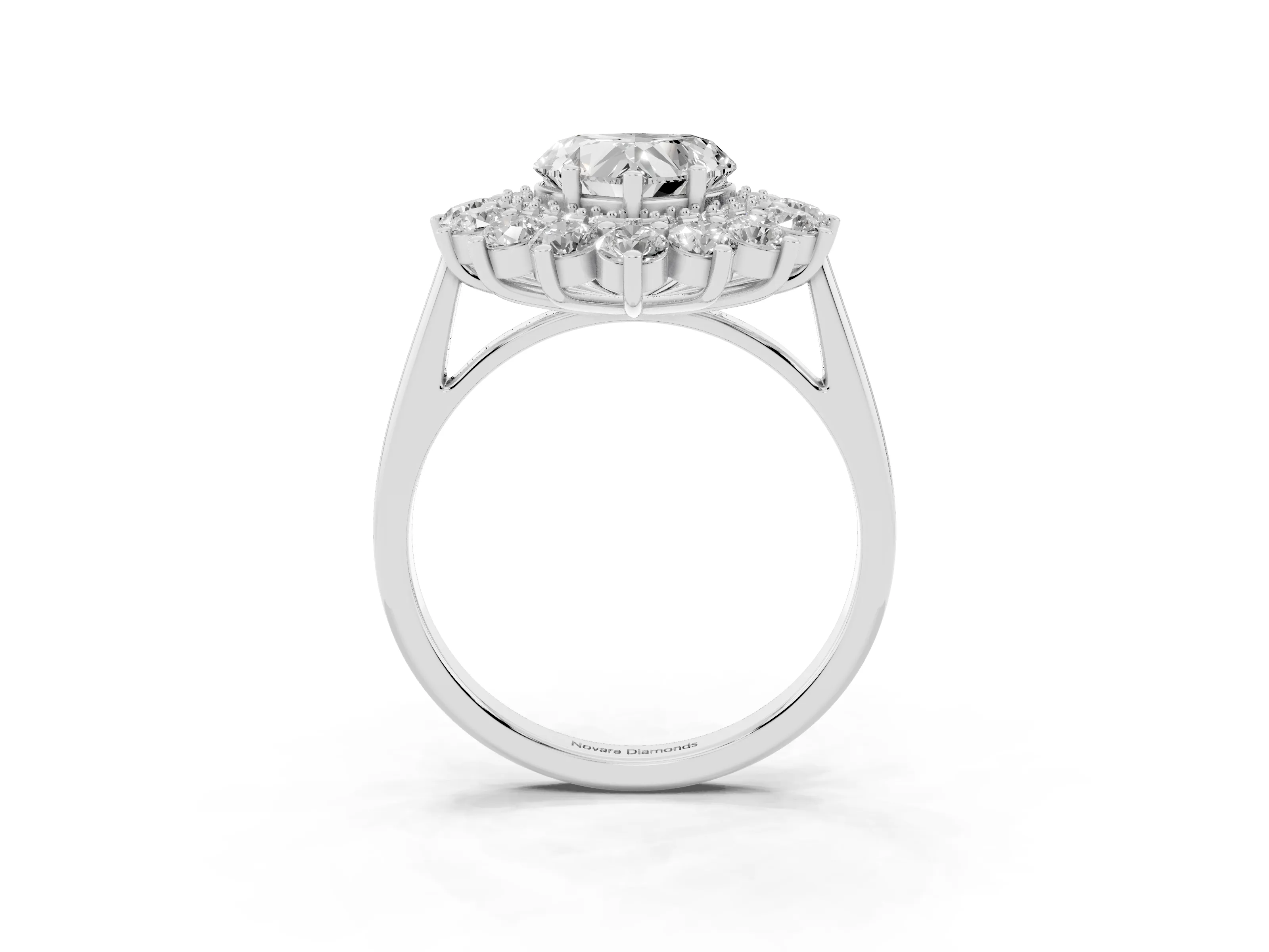 Heart Cut Diamond Floral Double Halo Ring Set in Platinum with Round Petals