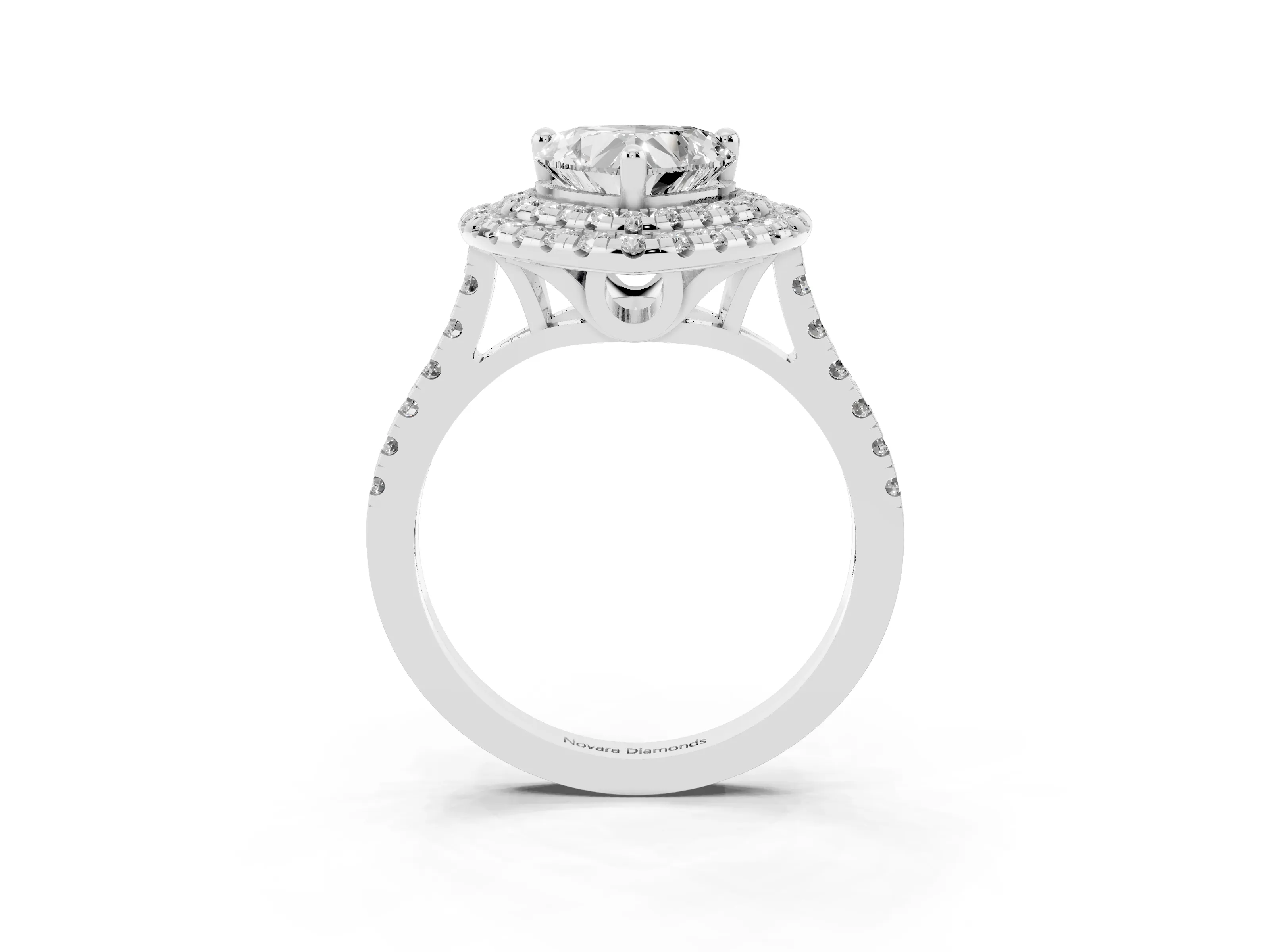 Heart Cut Diamond Double Halo Statement Ring Set in Platinum with Pavé Band